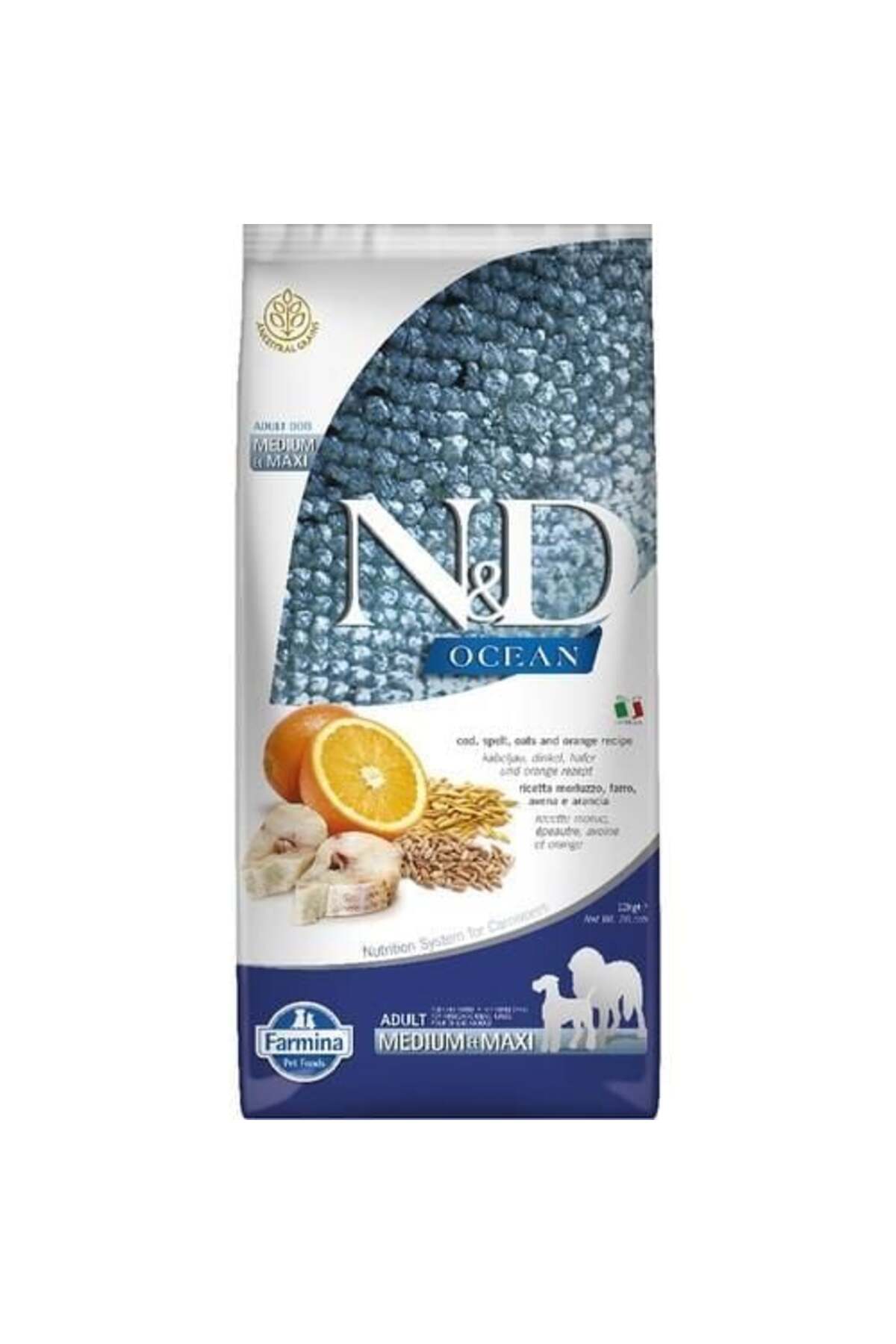 غذای خشک سگ بالغ ان‌اند N&D Ocean با ماهی کاد و پرتقال، کم‌غلات، ۱۲ کیلوگرم