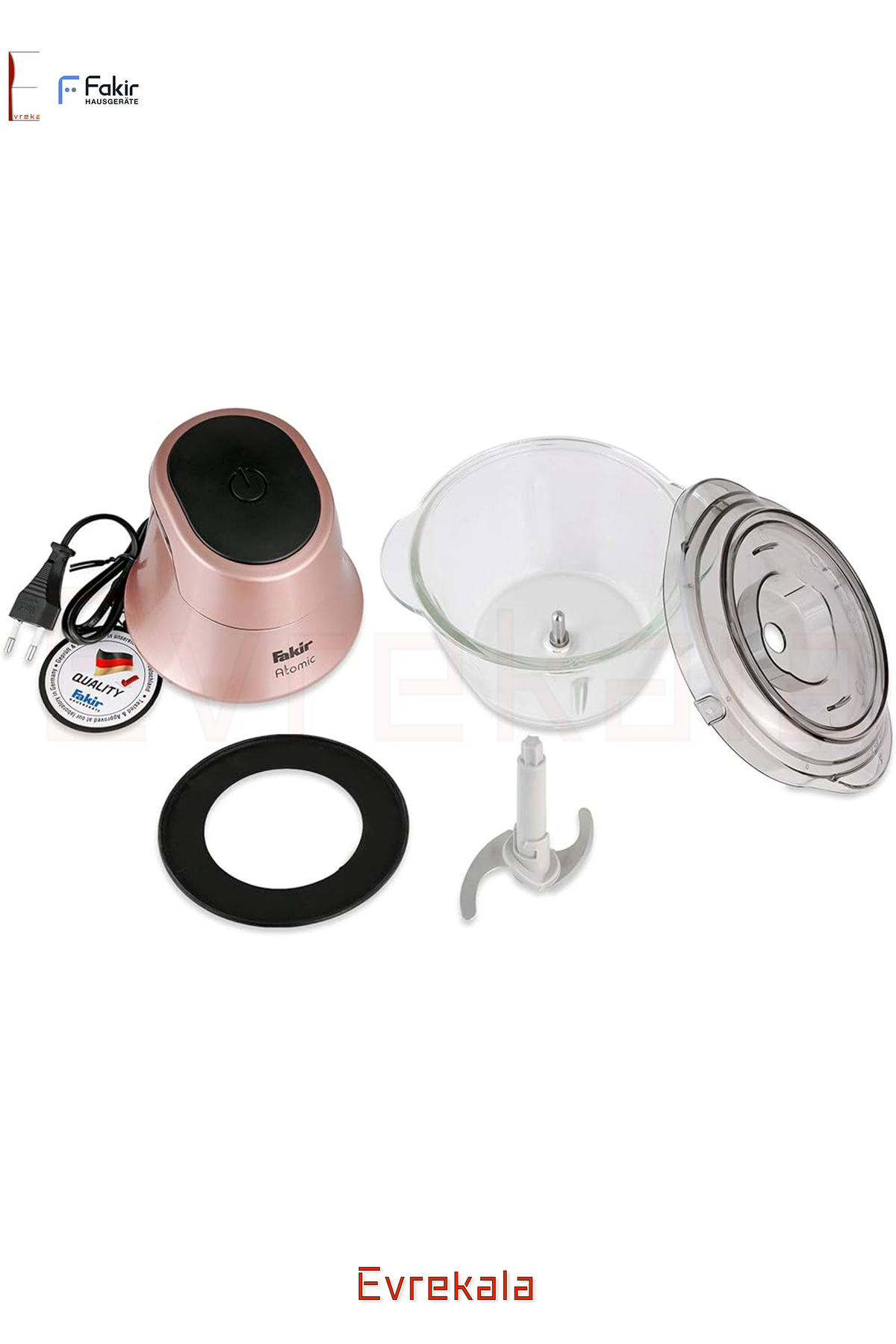 خردکن و غذا ساز EVREKALA GLASS RONDO POOR CHOPPER فروشگاه مجاز ROSE 600 W 1 LT اورجینال Fakir