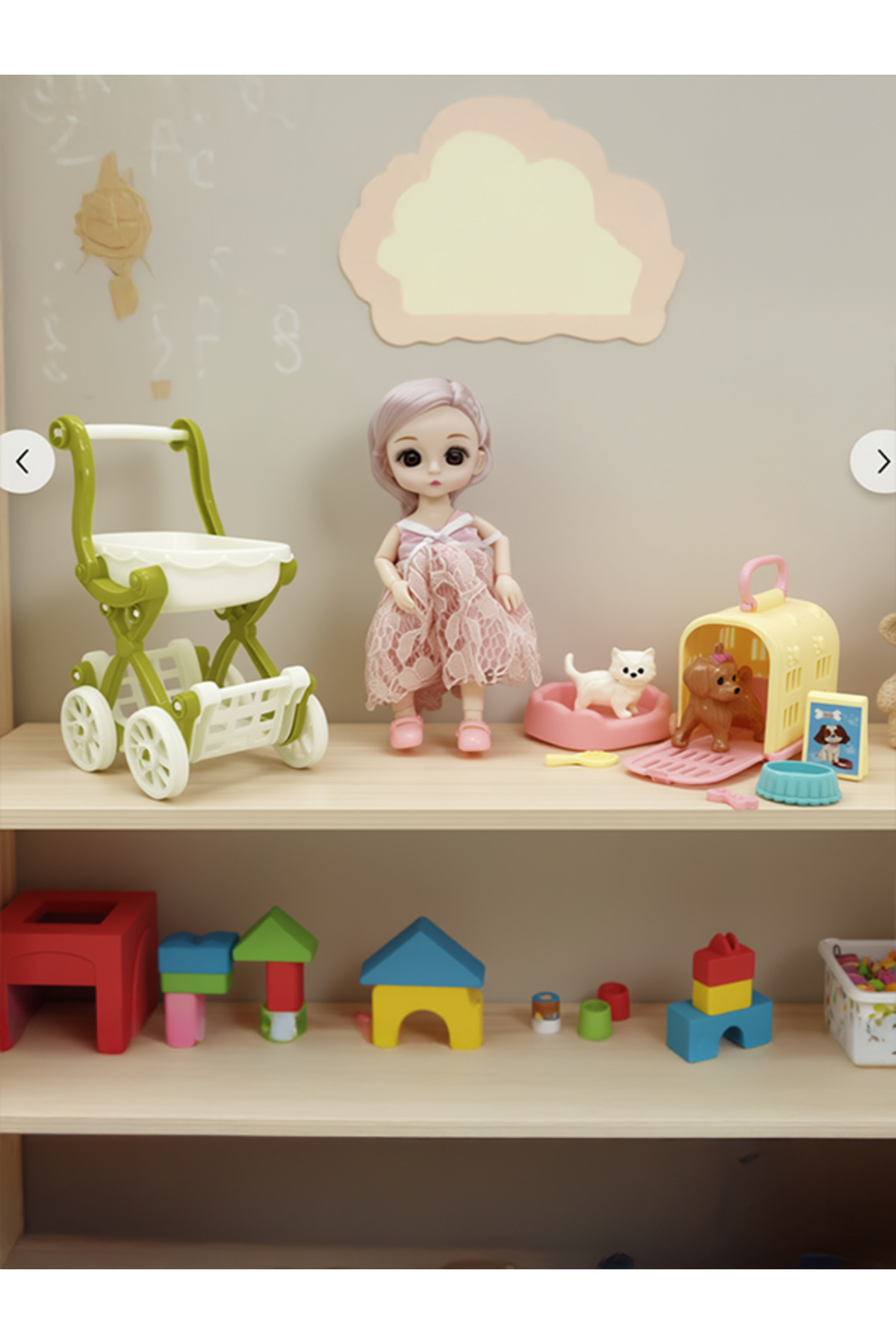 عروسک های اسباب بازی و لوازم جانبی مجموعه DOLLYLAND MINKIE BABY BABDY 10 قطعه با دوستان حیوانات کالسکه Gokidy
