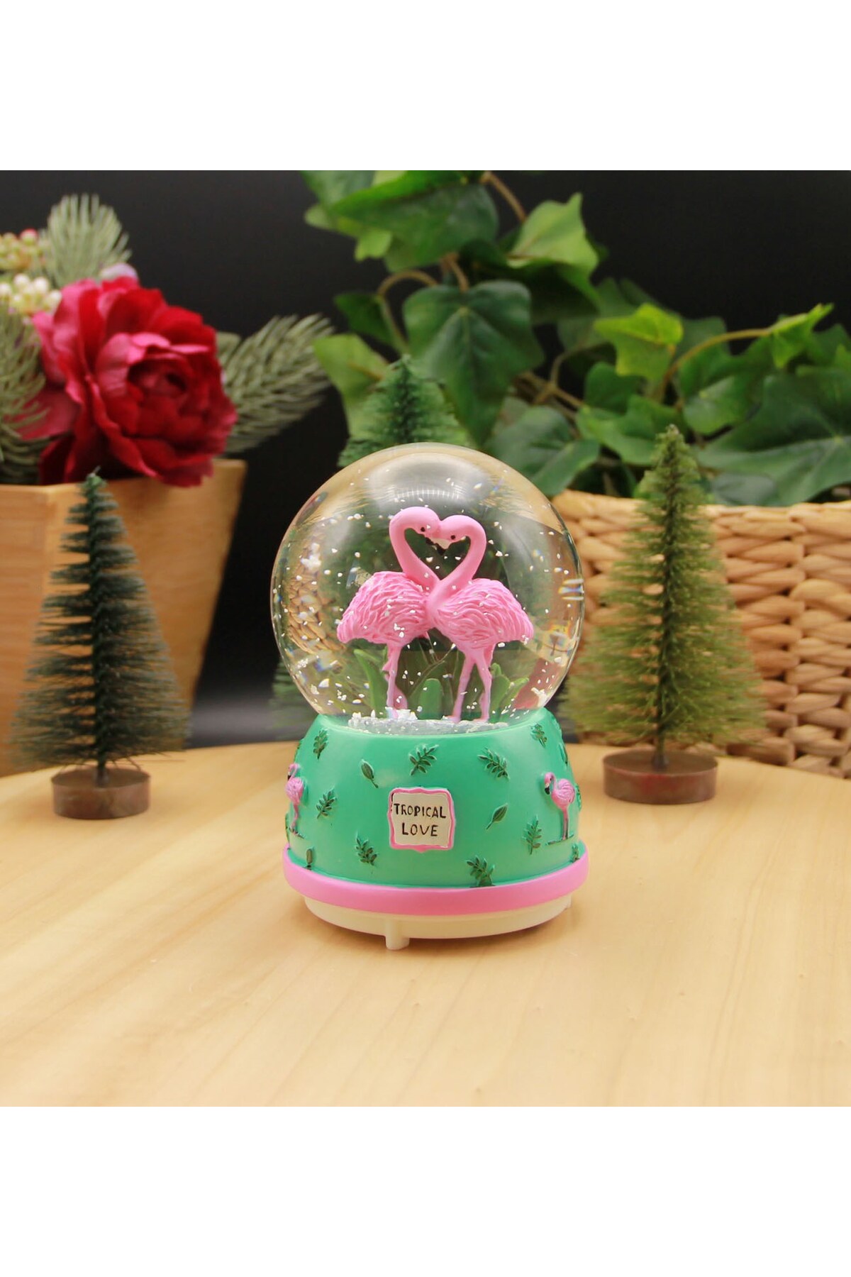 گوی برفی SNOW GLOBE با نور و موسیقی فلامینگو سایز بزرگ سبز از ترکیه HEDİYEBİZİZ