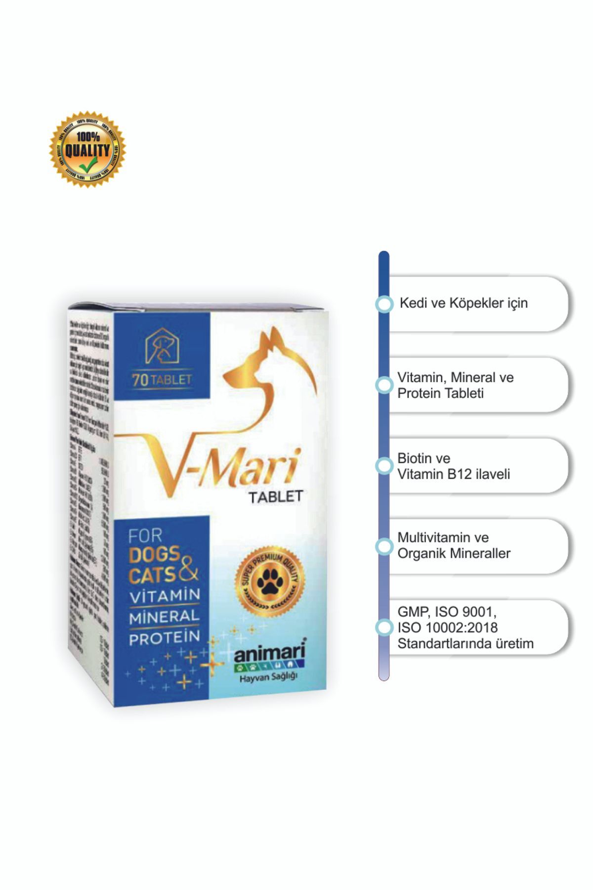 قرص مکمل ویتامین، مواد معدنی و پروتئین سگ و گربه V Mari انیماری animari، ۷۰ عدد