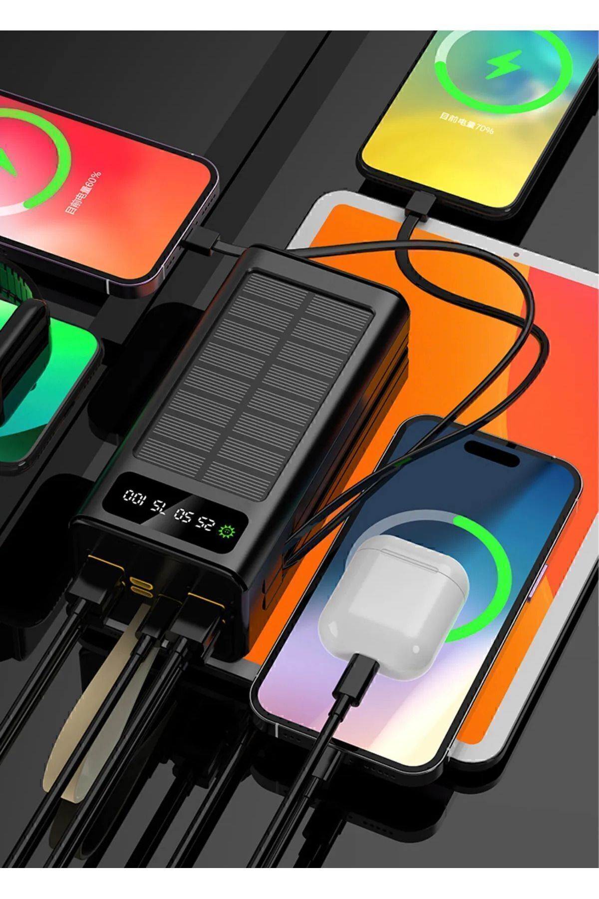 پاوربانک سولار 30.000 ماه انرژی خورشیدی چراغ شارژر 4XUSB کابل خروجی شارژ چندگانه اورجینال MATECHNO