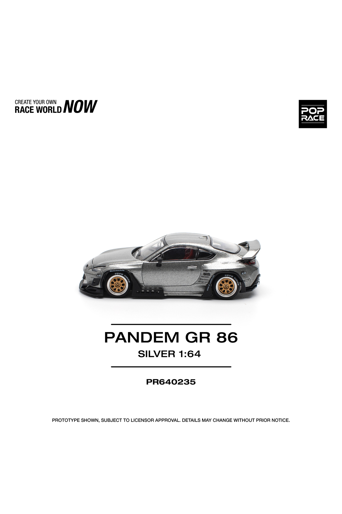 ماشین اسباب بازی :64 PANDEM GR86 SILVER – METAL DIECAST MODEL CAR WITH OPENABLE HOOD PR640235 pop race 1