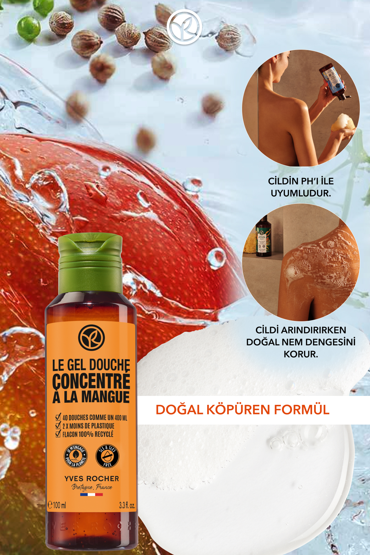 ژل دوش مردانه و زنانه غلیظ احیای انبه کوریرا 100 میل Yves Rocher