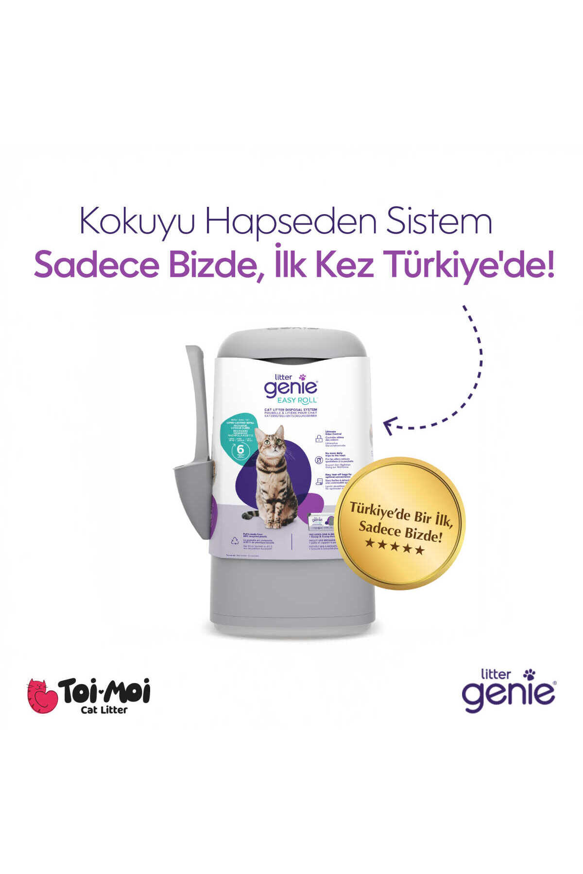 سطل زباله خاک گربه لیتر جینی Litter Genie نسل جدید Ultra، خاکستری، همراه کیسه یدک هدیه