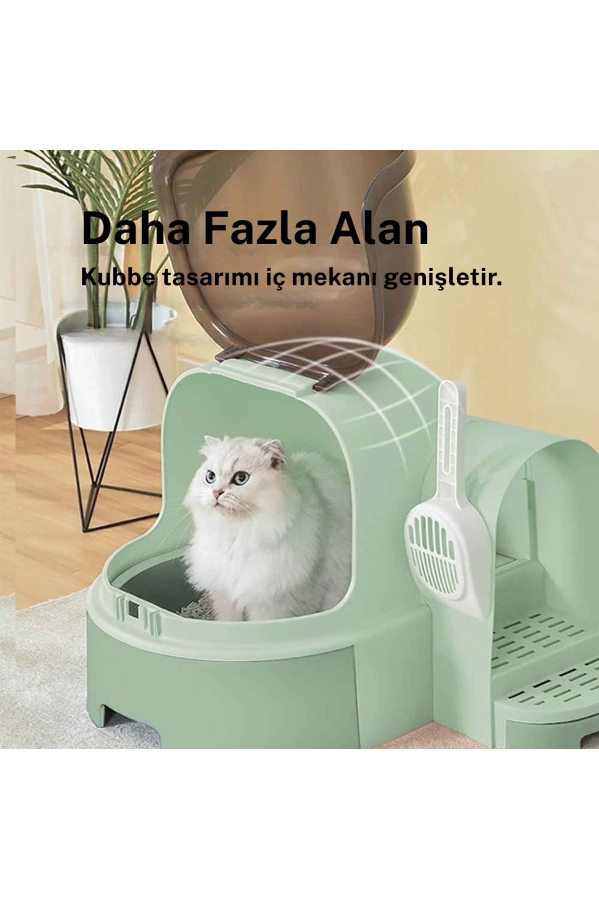 توالت سرپوشیده بسیار بزرگ گربه مونوزون Monozone، کشودار و سبز