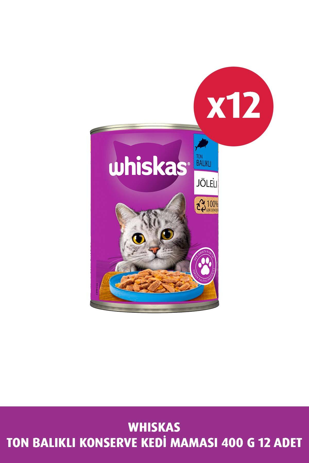 غذای تر کنسروی گربه ویسکاس Whiskas با طعم ماهی تن، ۱۲ قوطی ۴۰۰ گرمی