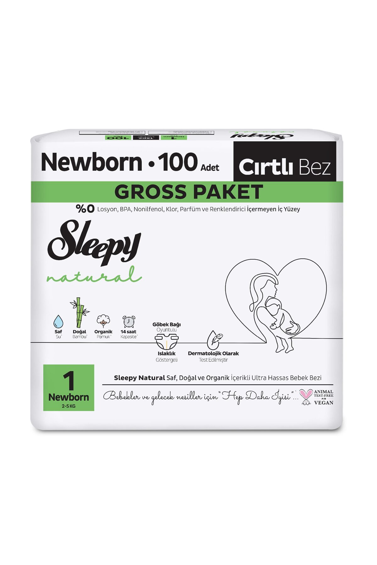 پوشک بچه بسته بندی طبیعی ناخالص سایز 1 نوزاد 100 عدد اورجینال Sleepy