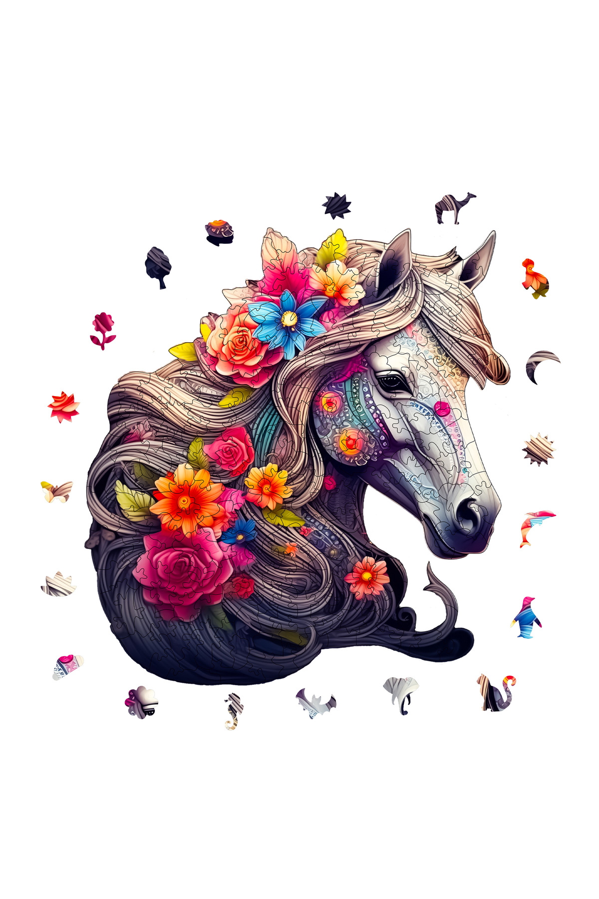 پازل چوبی شکل اسب یال گلدار 210 قطعه 27X29 سانتی متر از ترکیه WePuzzleUp