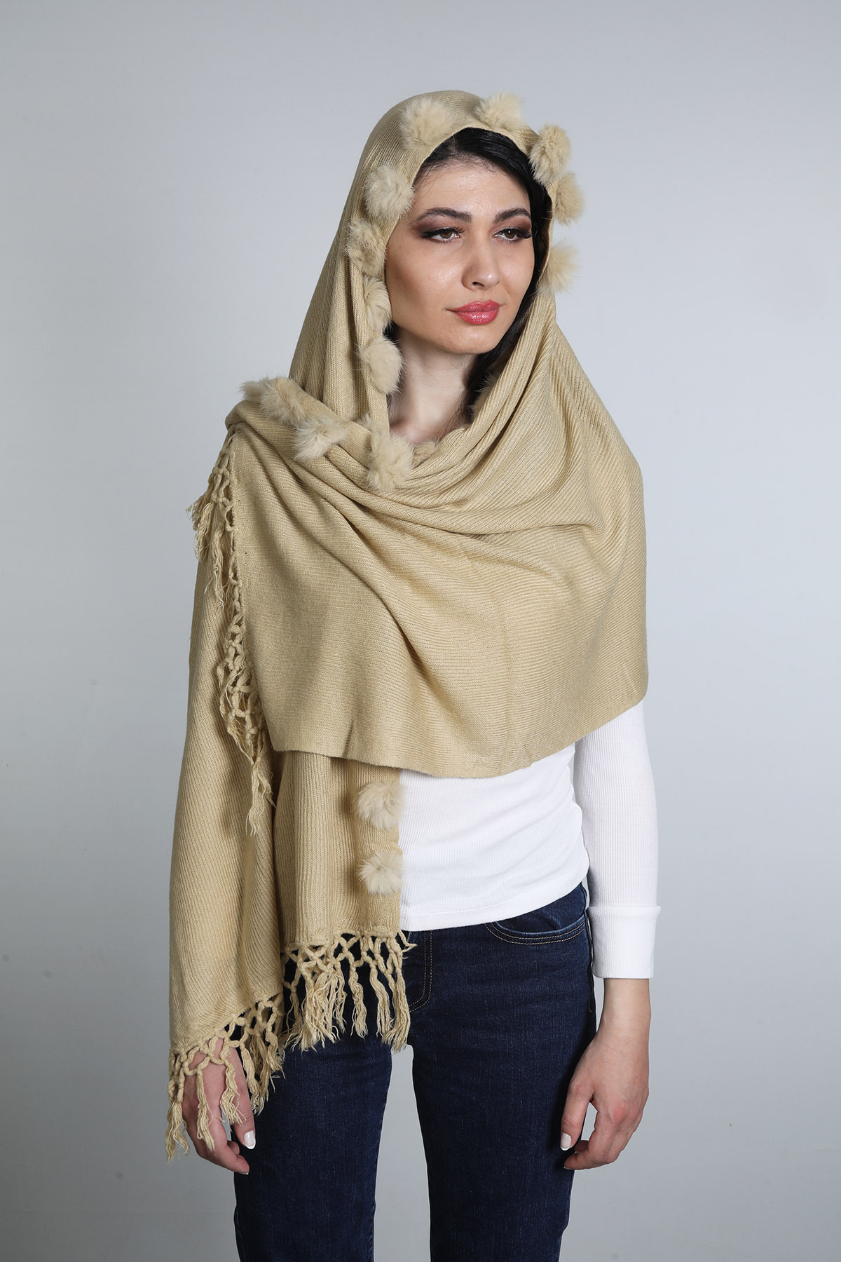 شال پنبه‌ای ابریشمی زنانه میستیک Mystic مدل MS-226، بژ