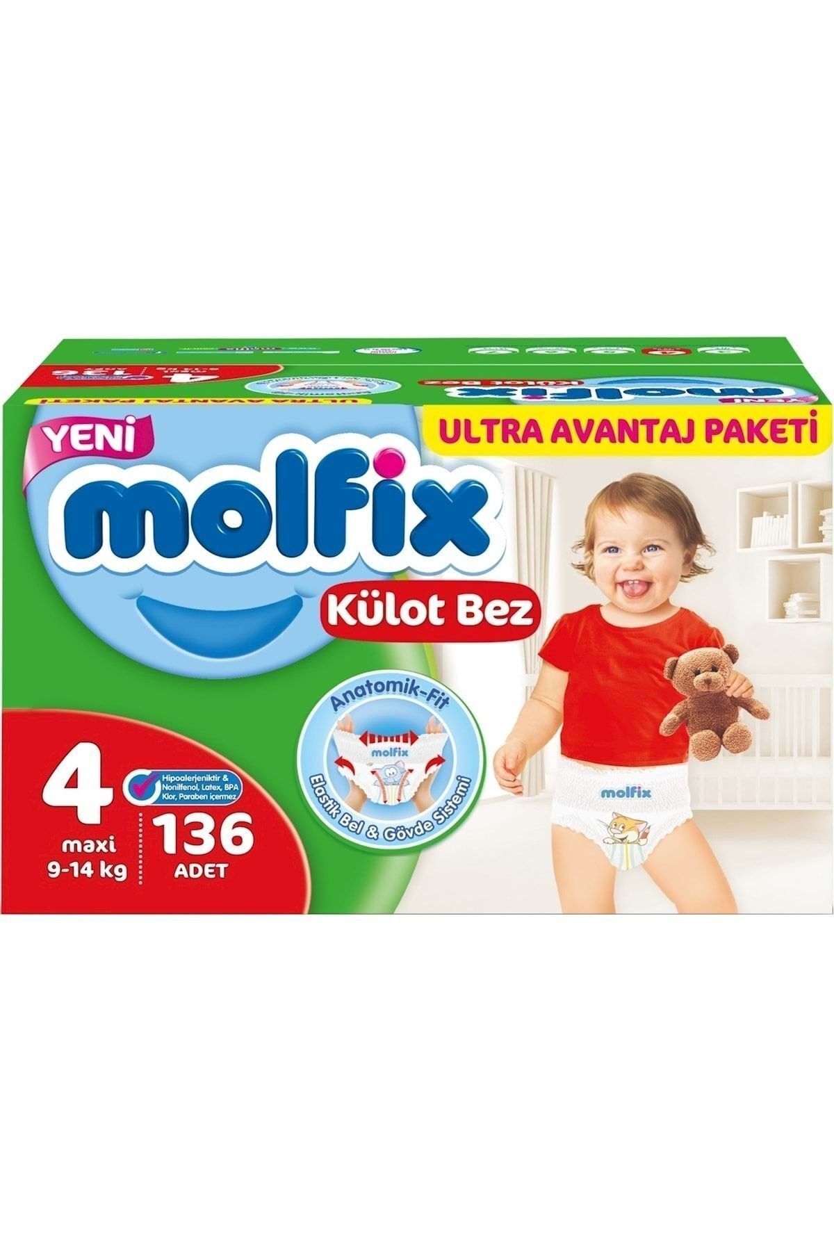 پوشک بچه اندازه شورتی ULTRA ADVANTAGE: 4 7 14 کیلوگرم MAXI 272 عدد اورجینال Molfix