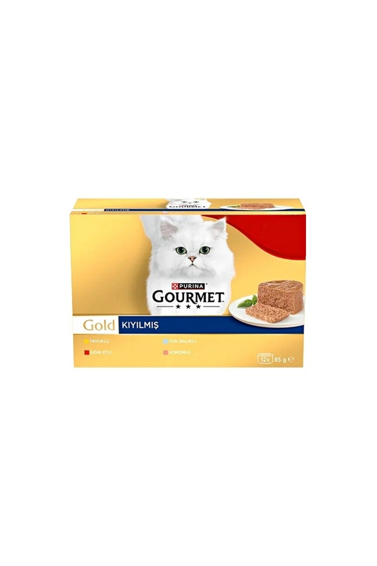 غذای تر گربه گورمت Gourmet Gold سری خردشده، بسته ۱۲ عددی، هر واحد ۸۵ گرم