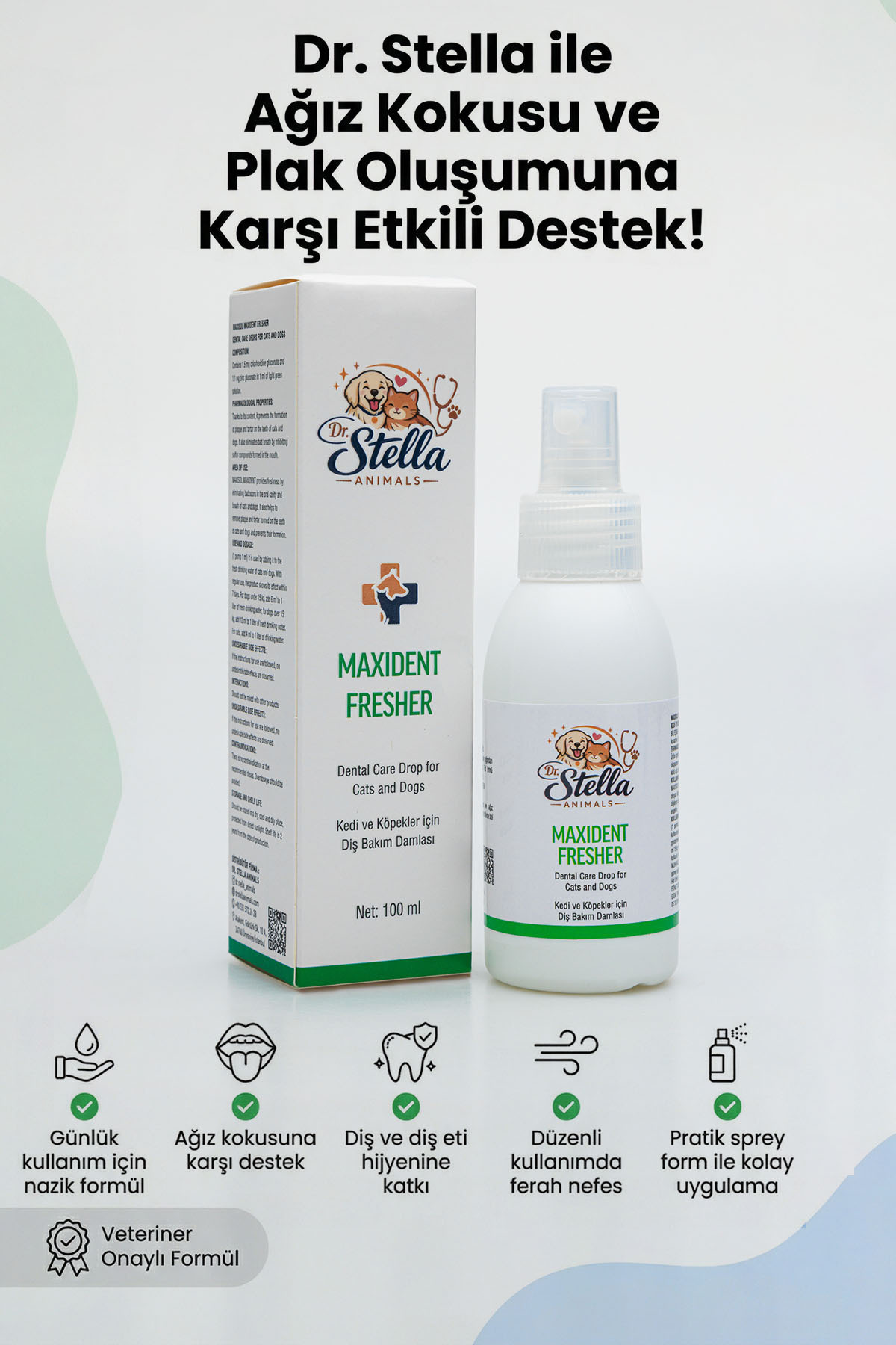 اسپری مراقبت دهان و دندان گربه و سگ دکتر استلا انیمالز Dr. Stella Animals Maxident Fresher، ۱۰۰ میلی‌لیتر