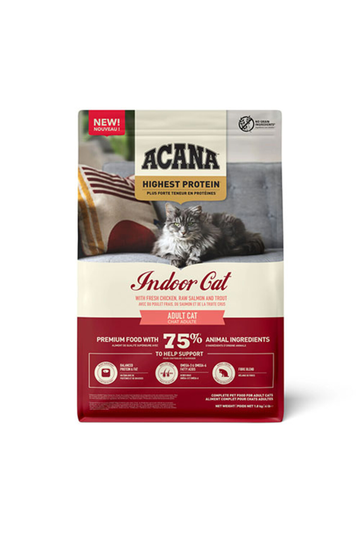 غذای خشک گربه آکانا Acana Indoor با پروتئین بالا، مرغ و ماهی، ۱٫۸ کیلوگرم 1,8 Kg