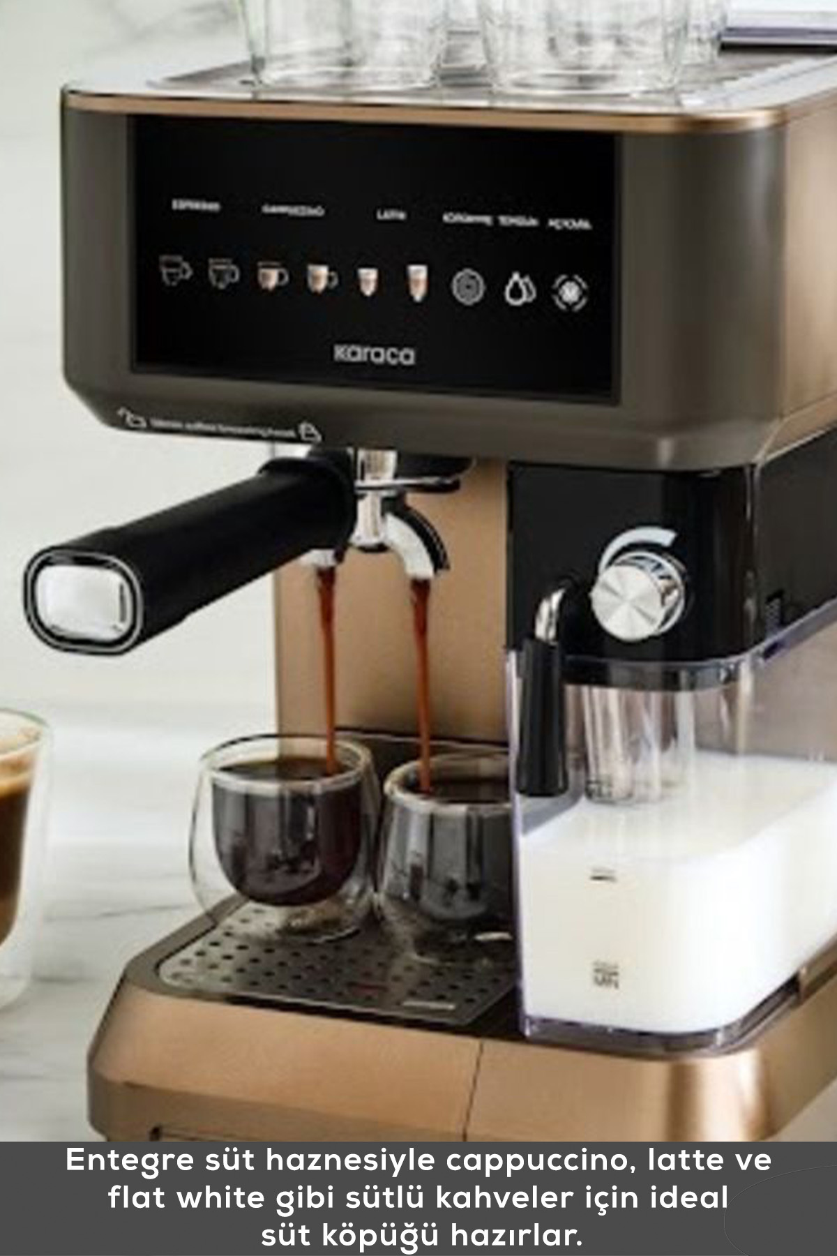 دستگاه اسپرسو و کاپوچینو لاته اتوماتیک MYCAFFE BARISTA S10 با مخزن شیر یکپارچه. قهوه ای گردویی اورجینال Karaca