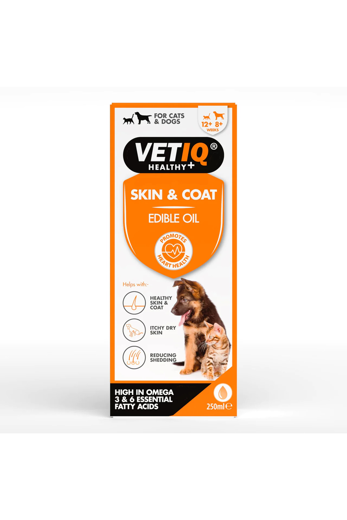 مکمل غذایی گربه و سگ وت‌آی‌کیو VetIQ Skin Coat، امگا ۳ و ۶، ۲۵۰ میلی‌لیتر