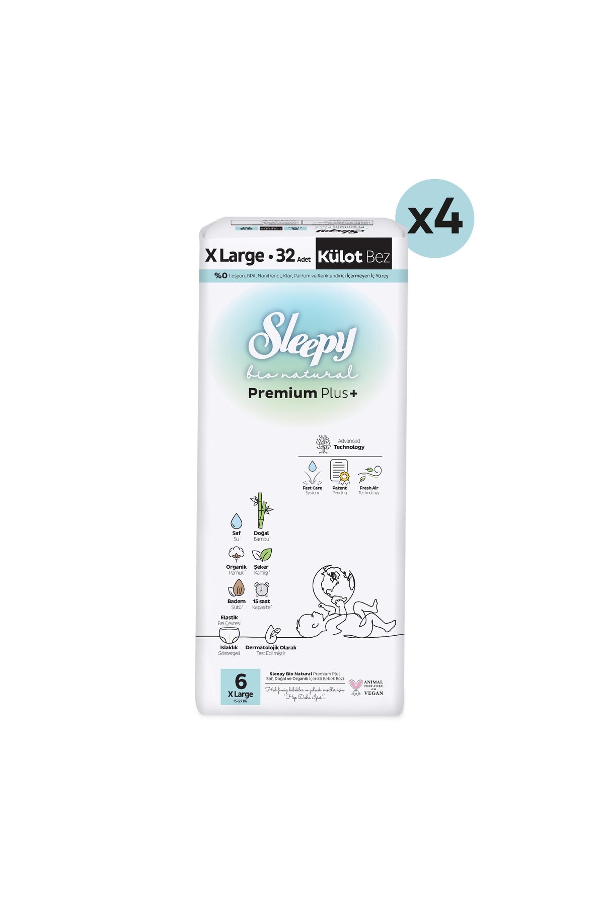 پوشک بچه بسته بندی بایو نچرال پرمیوم پلاس اولترا شورتی سایز 6 XLARGE 128 عددی اورجینال Sleepy
