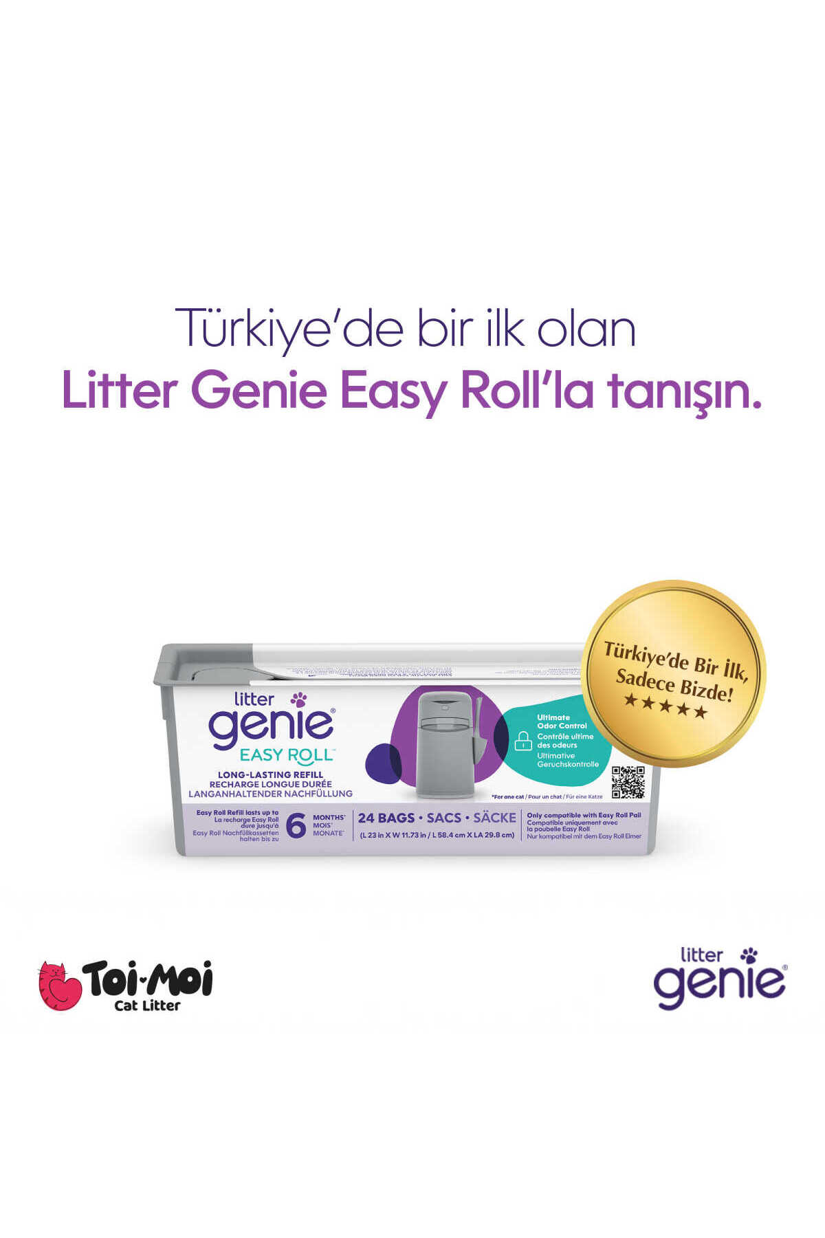 کیسه یدک مخزن پسماند خاک گربه لیتر جینی Litter Genie Easy Roll، خاکستری، با مصرف شش‌ماهه