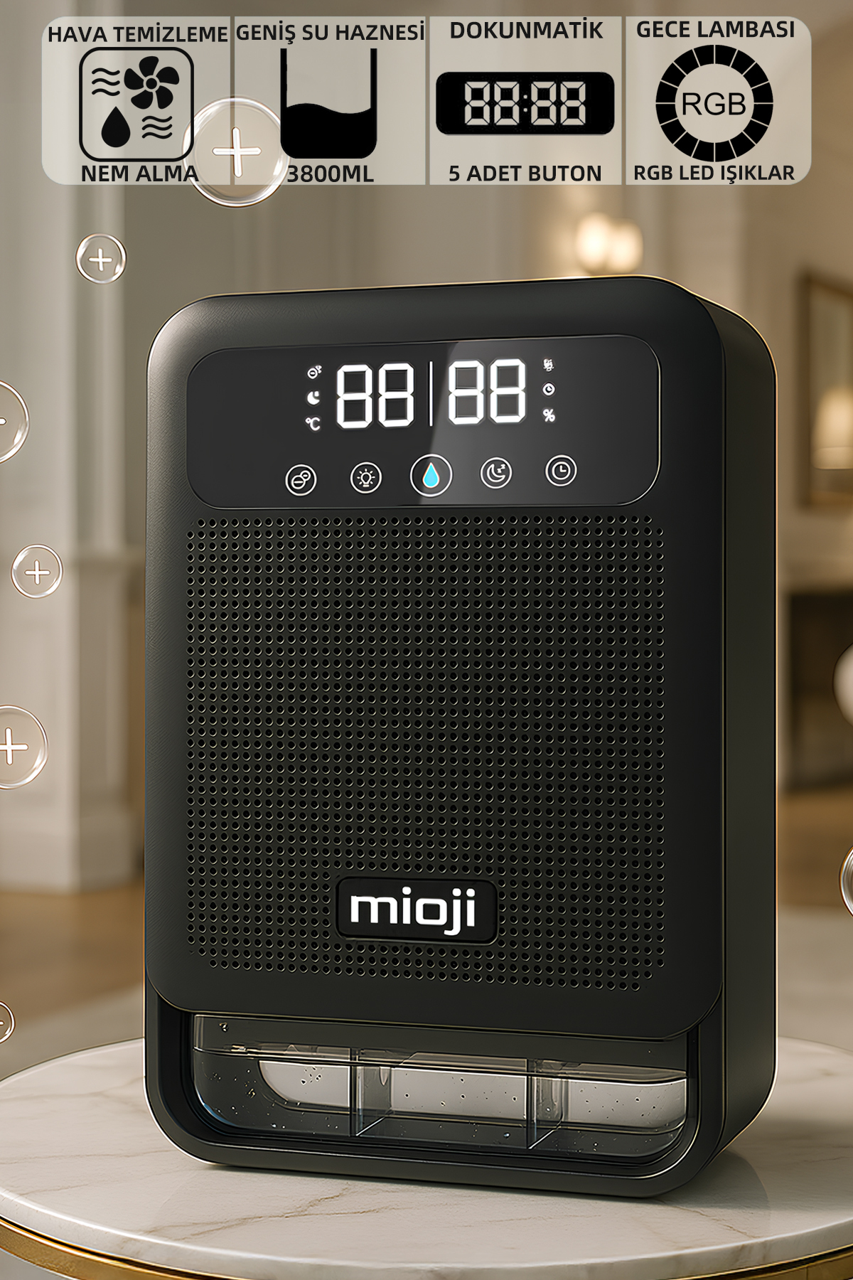 تصفیه کننده هوا MIO 30NEC PRO 3.8 لیتری دو نشانگر رطوبت و گیر یون مشکی اورجینال Mioji
