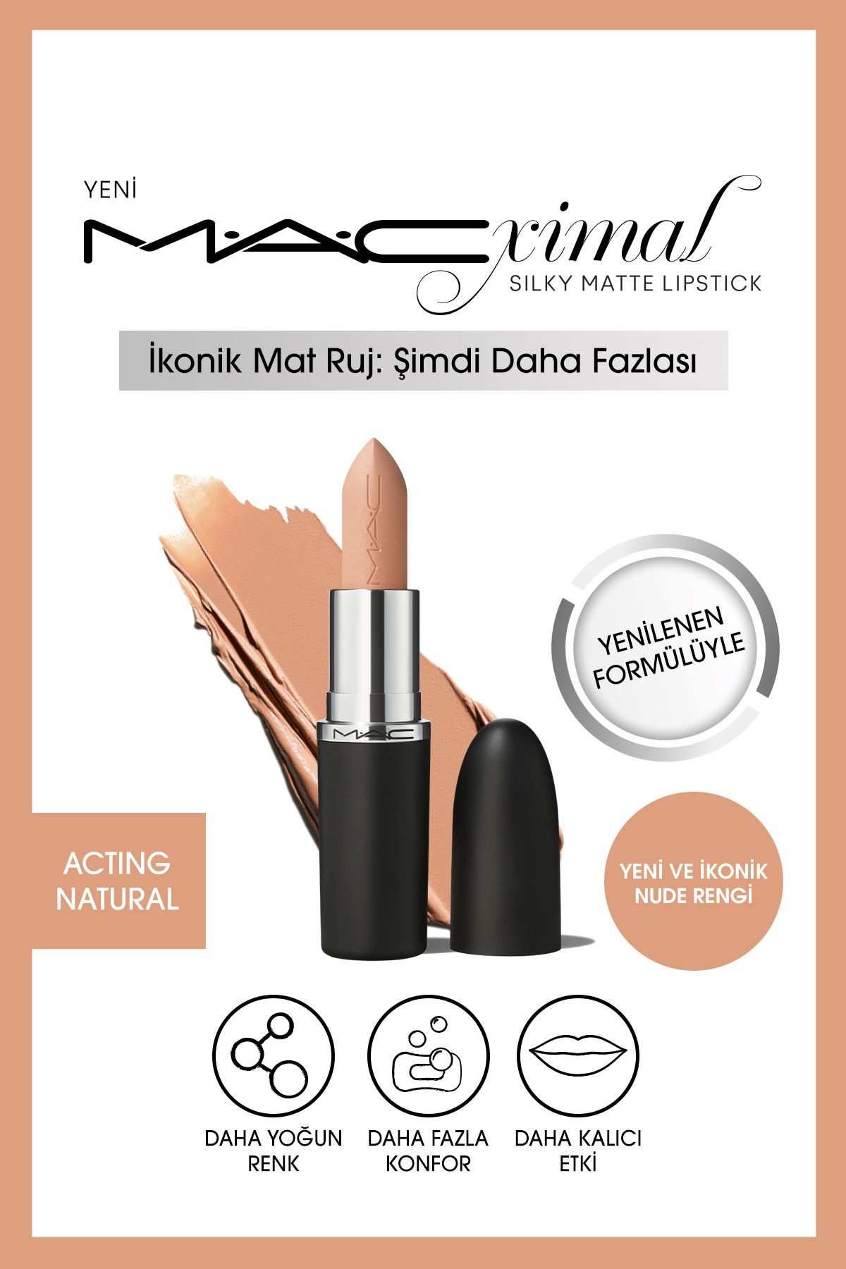 رژ لب مات ابریشمی مرطوب کننده رنگ فشرده موثر عملکرد طبیعی 3.5 گرم Mac