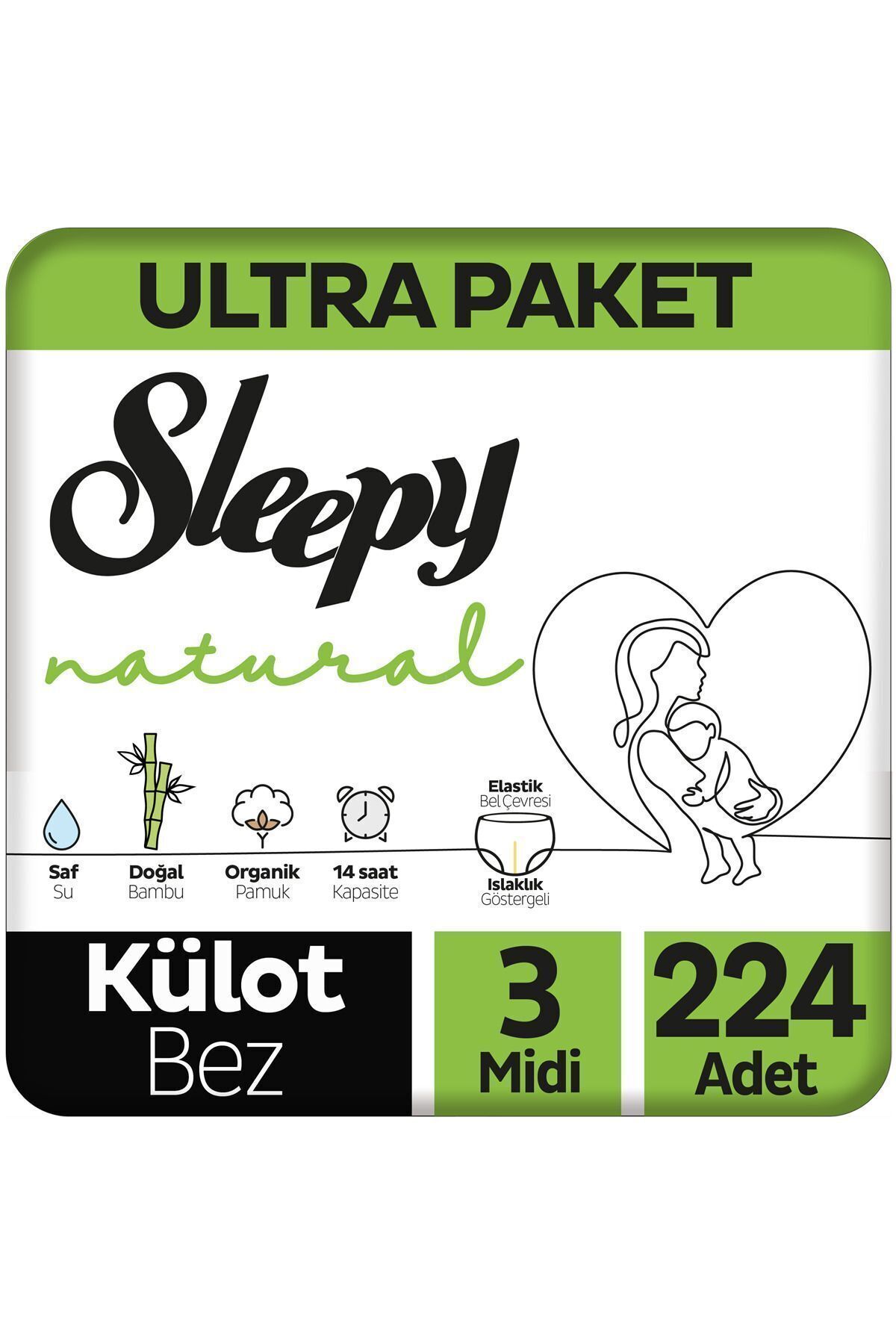 پوشک بچه شورتی پکیج طبیعی اولترا سایز 3 میدی 224 عدد اورجینال Sleepy