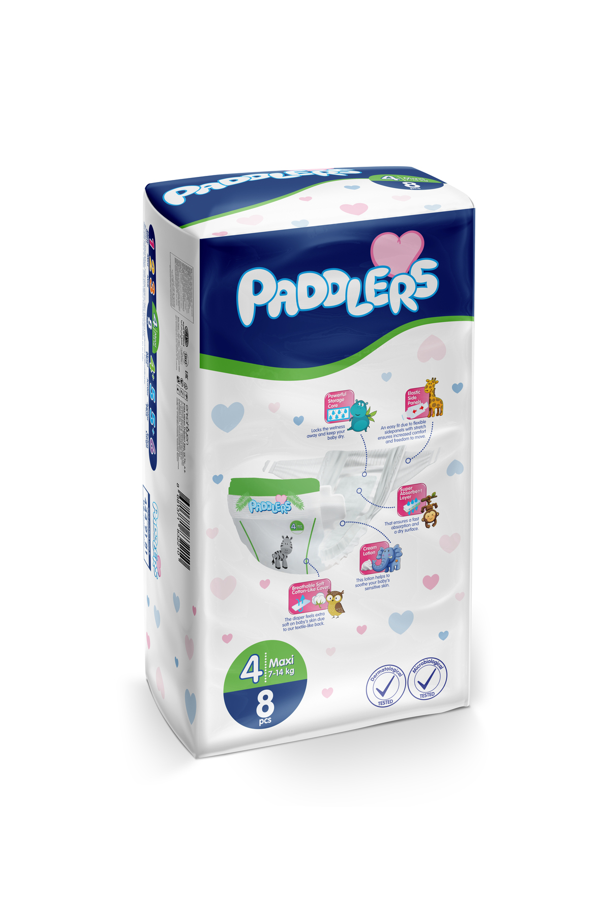 پوشک بچه بسته آزمایشی سایز 4 MAXI 8 عددی 7 14 کیلوگرم اورجینال Paddlers