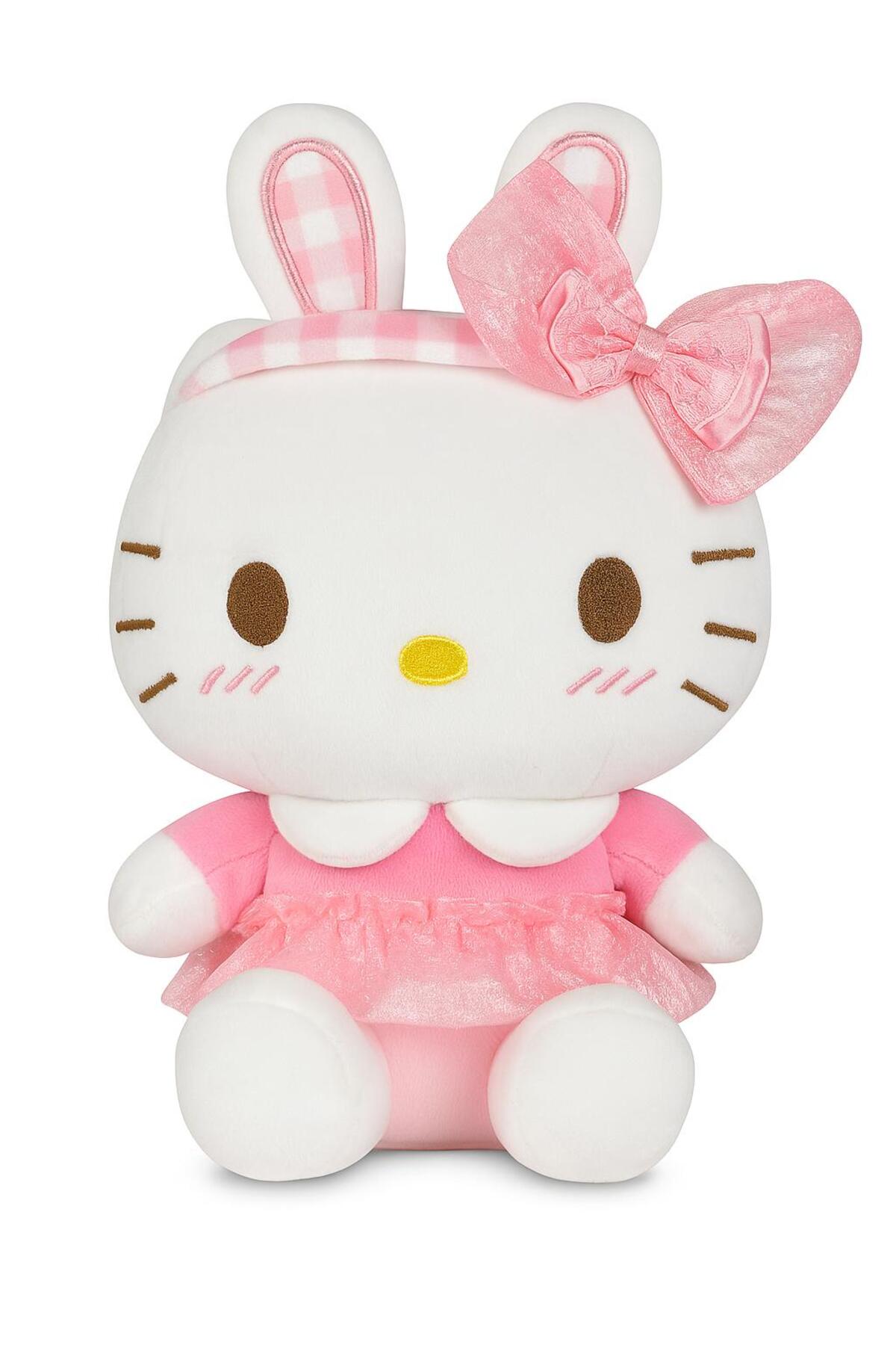 اسباب بازی های پشمی مخمل دار HELLO KITTY با گوش خرگوش و لباس صورتی 25 سانتی متری onestophube