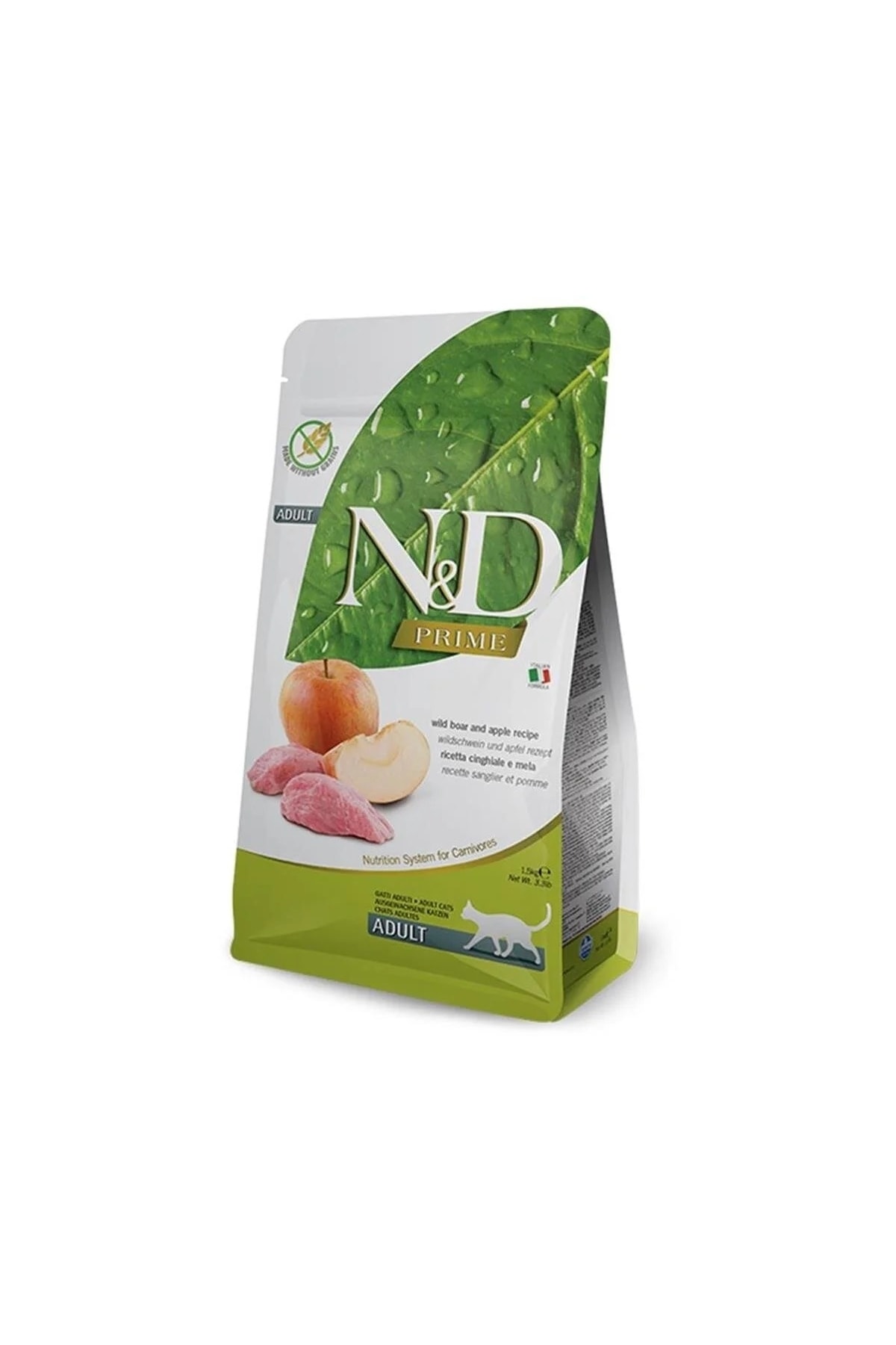 غذای خشک گربه بالغ ان‌اند‌دی N&D Prime Adult، بدون غلات، گراز وحشی و سیب، ۵ کیلوگرم