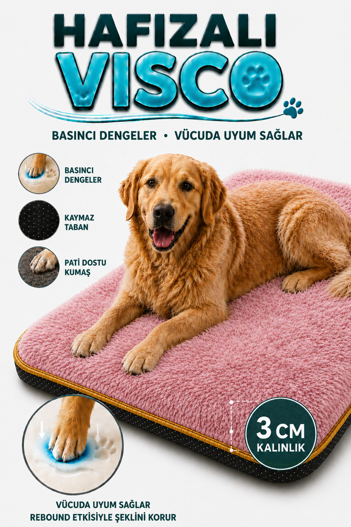 تخت حیوانات خانگی ویسکو ۳ سانتی‌متری، پولیشی و ضدلغزش کارپتلا Carpetella صورتی