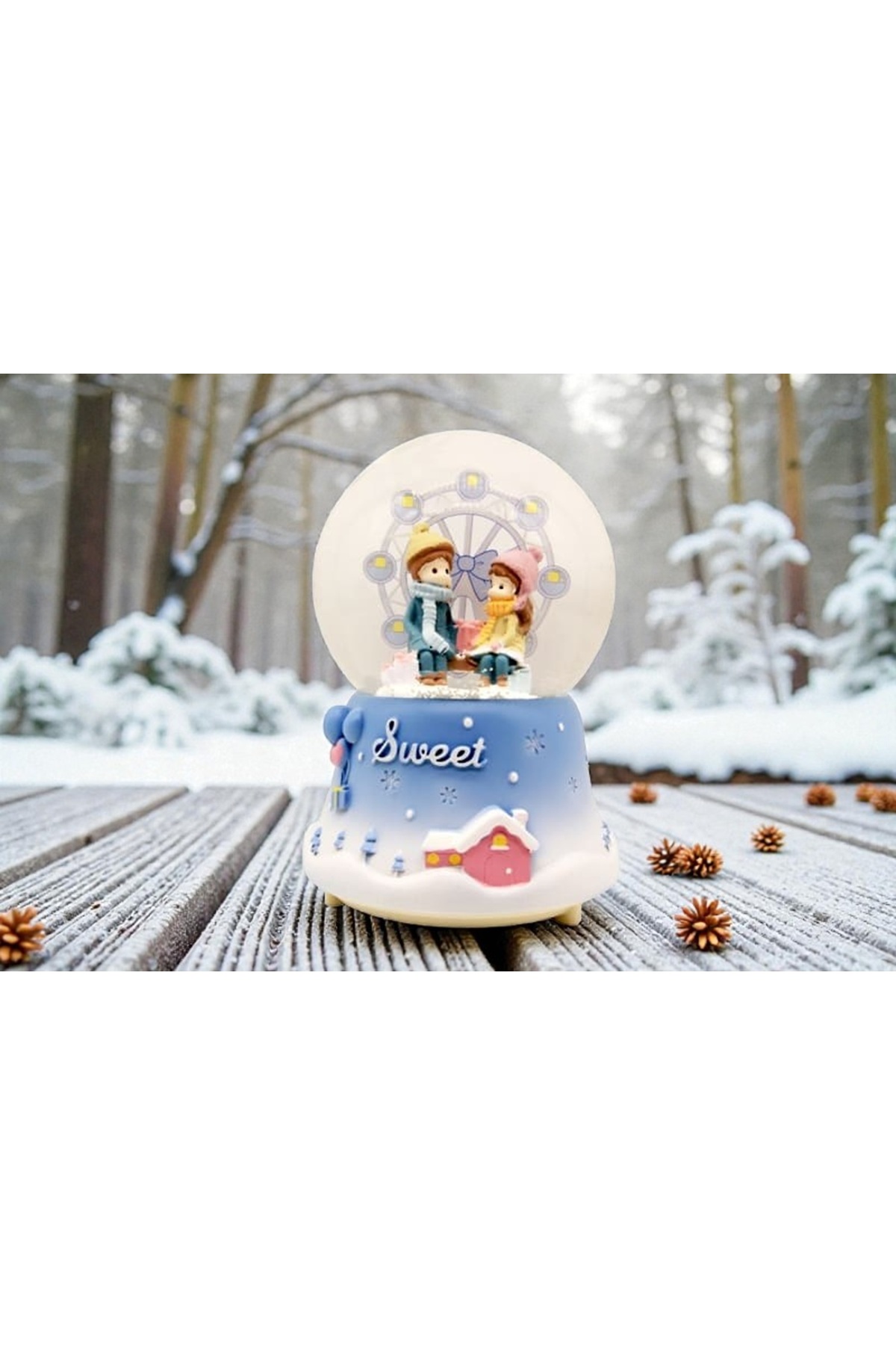 گوی برفی موزیکال SNOW GLOBE با موضوع چرخ و فلک WINTER LOVERS هدیه عاشقانه ویپ نوشتاری شیرین از ترکیه Kuzey Tacı