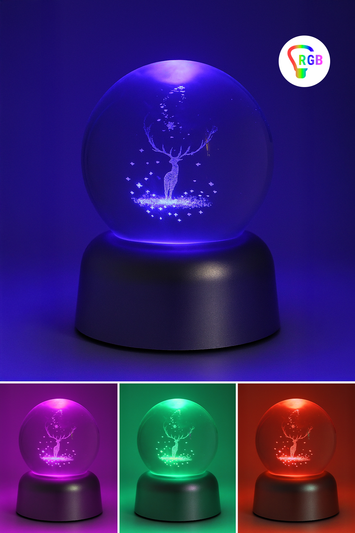 گوی برفی 3D DEER ILLUMINATED GLASS GLOBE GLRSHOP از ترکیه Bonitagift
