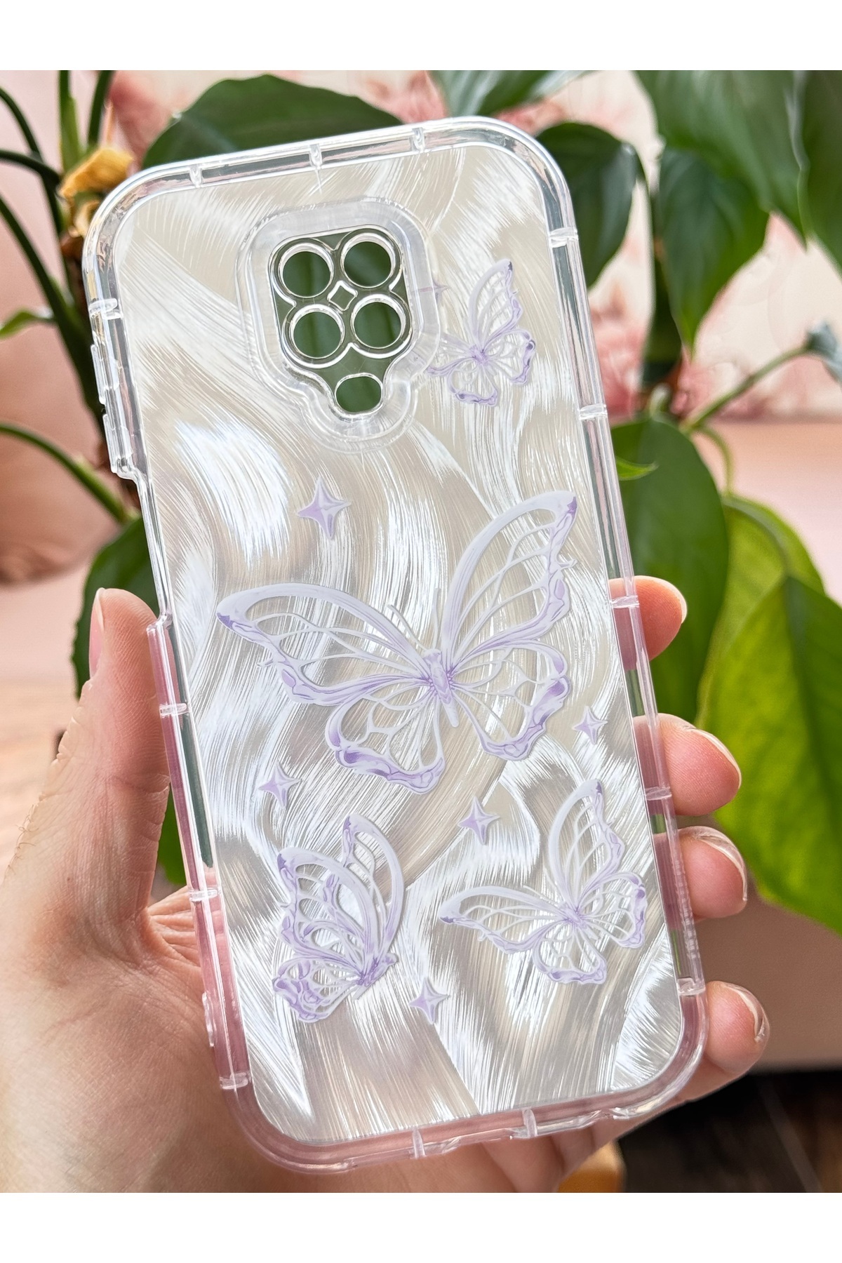 کاور و قاب REDMI NOTE 9S 9 PRO CASE قابل جابجایی دوربین محافظ براق هولوگرام الگوی پروانه ضربه گیر فیبکس Fibaks