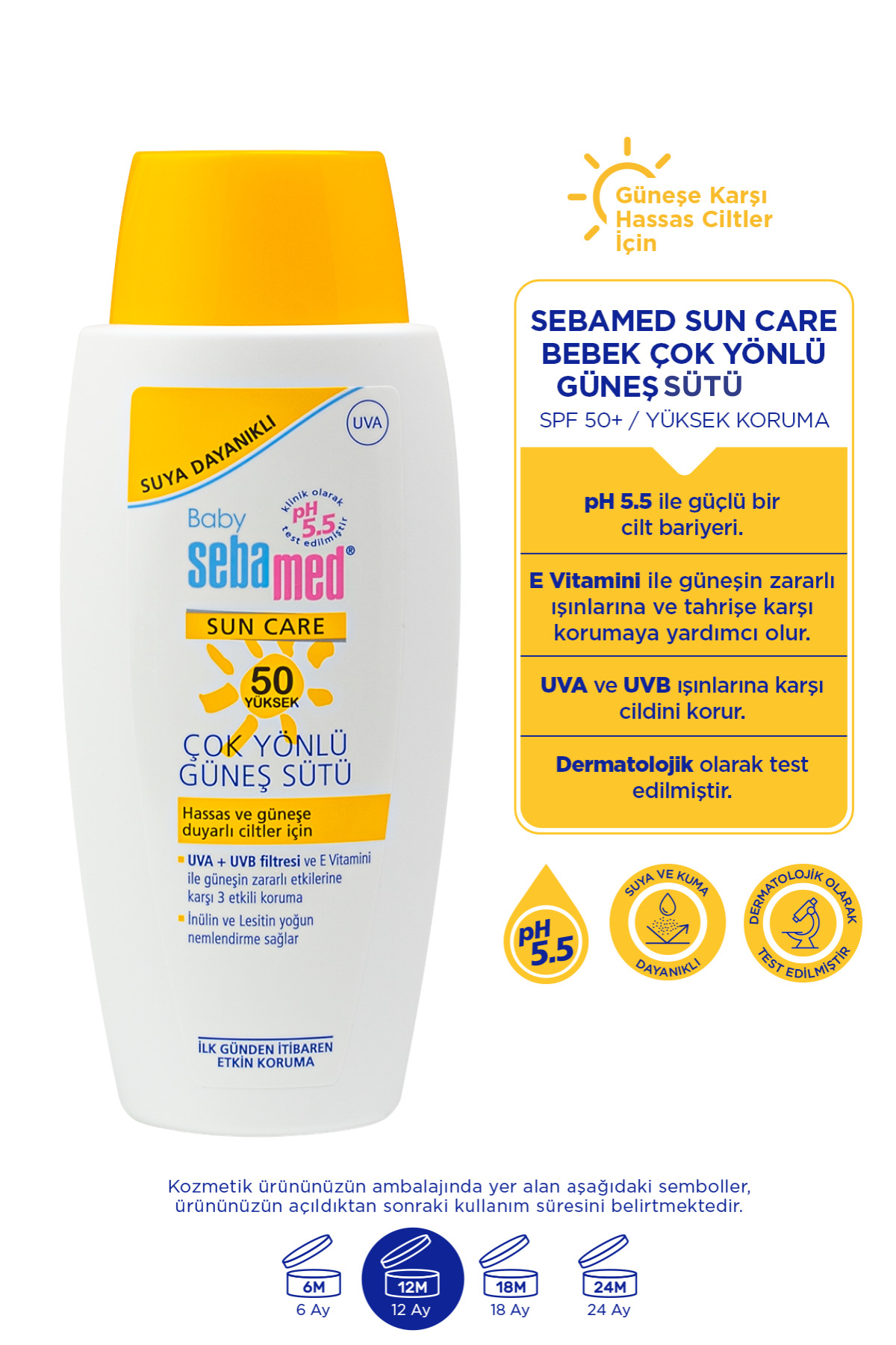 کرم ضد آفتاب کودک دخترانه و پسرانه بچگانه BABY SPF 50 UVA UVB فیلتر ویتامین E شیر پیشگیرانه همه جانبه خورشید 100 میل Sebamed