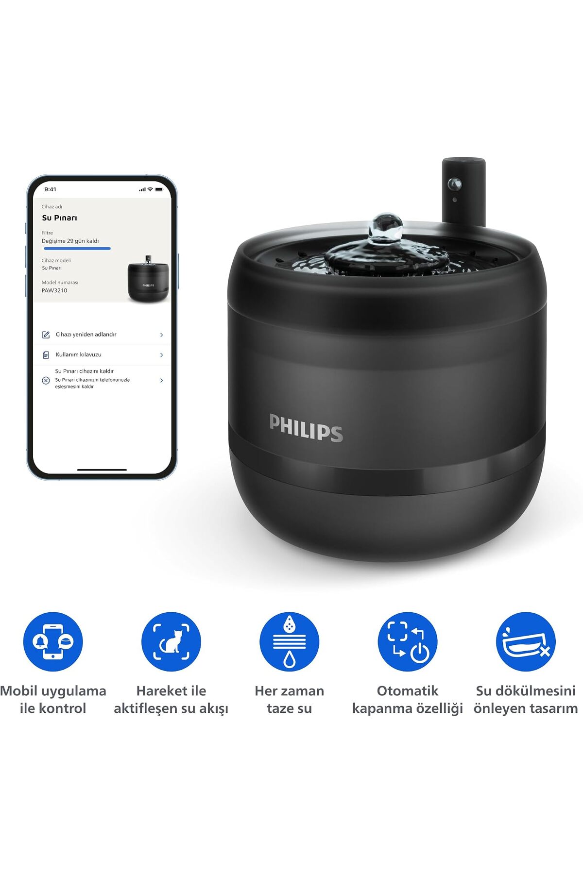 آب‌خوری فواره‌ای هوشمند حیوانات خانگی فیلیپس Philips سری 3000، مدل PAW3210/02، ۲٫۲ لیتر 2.2L
