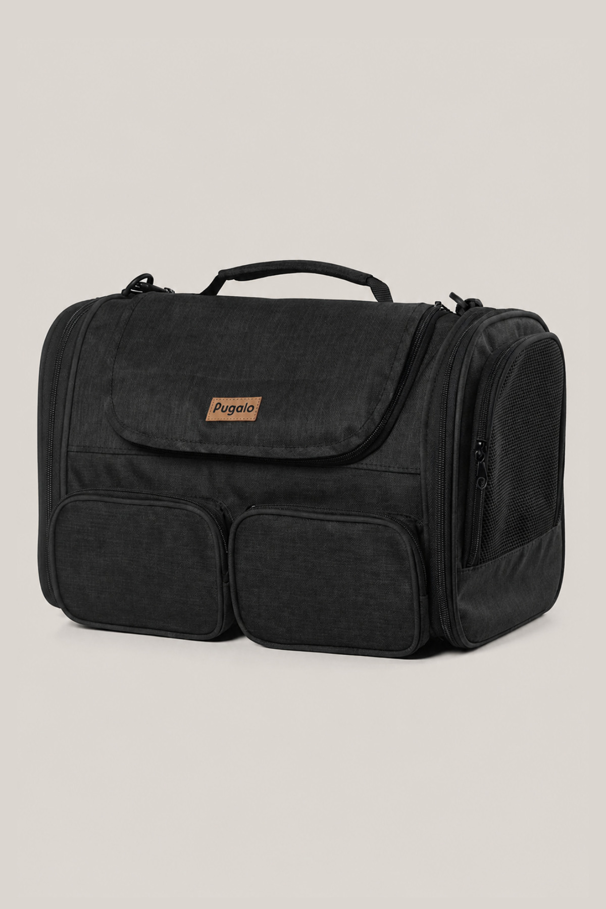 کیف حمل گربه و سگ پوگالو Pugalo مدل FlyComfort، پارچه کتان، مناسب کابین هواپیما و با فریم فلزی مشکی