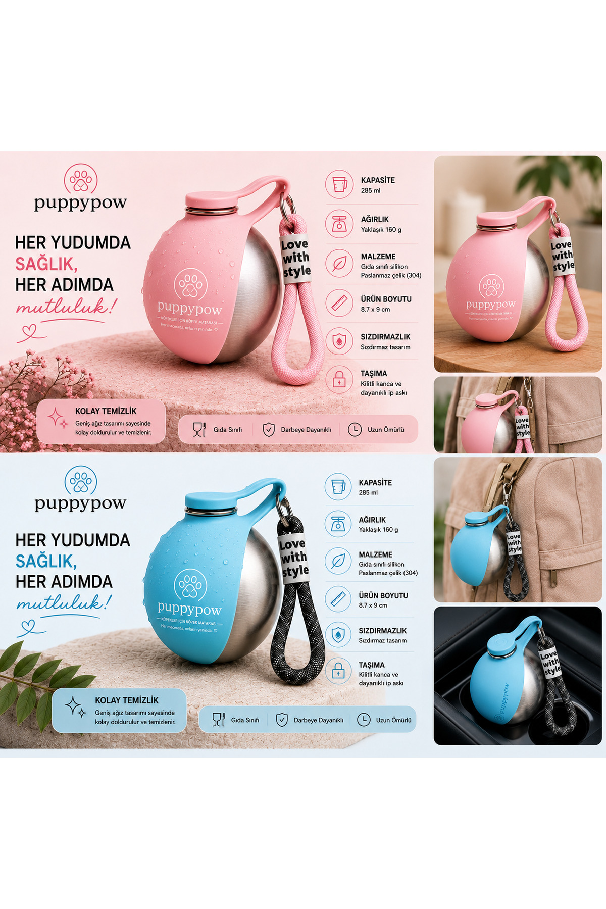 بطری آب حیوانات خانگی، بسته ۲ عددی، مدل POW4231DS 285 ml