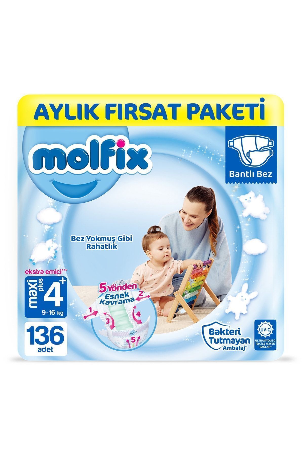پوشک بچه سایز 4 MAXI PLUS بسته فرصت ماهانه 136 عدد اورجینال Molfix