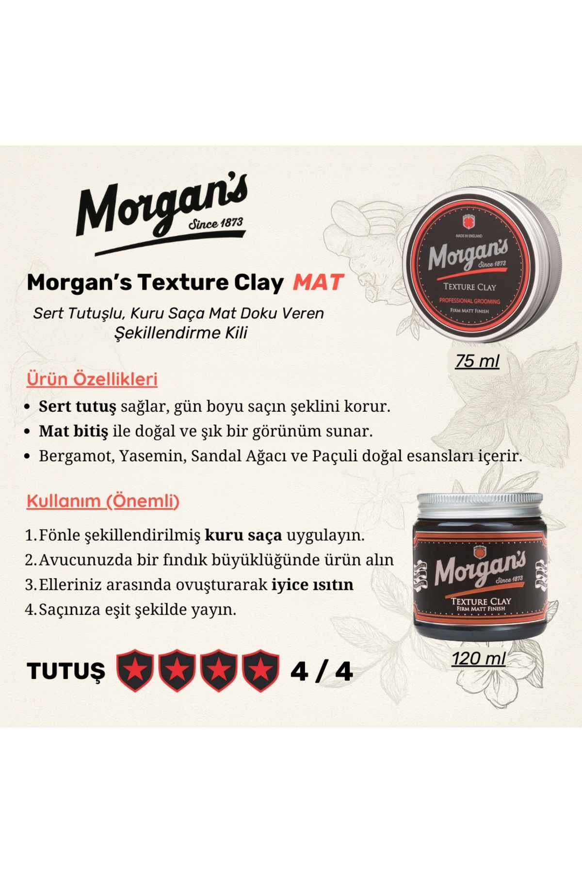 کرم و واکس حالت دهنده مو خاک رس بافت مورگان – که بافتی مات به موهای خشک می دهد 75 میل Morgan's Pomade