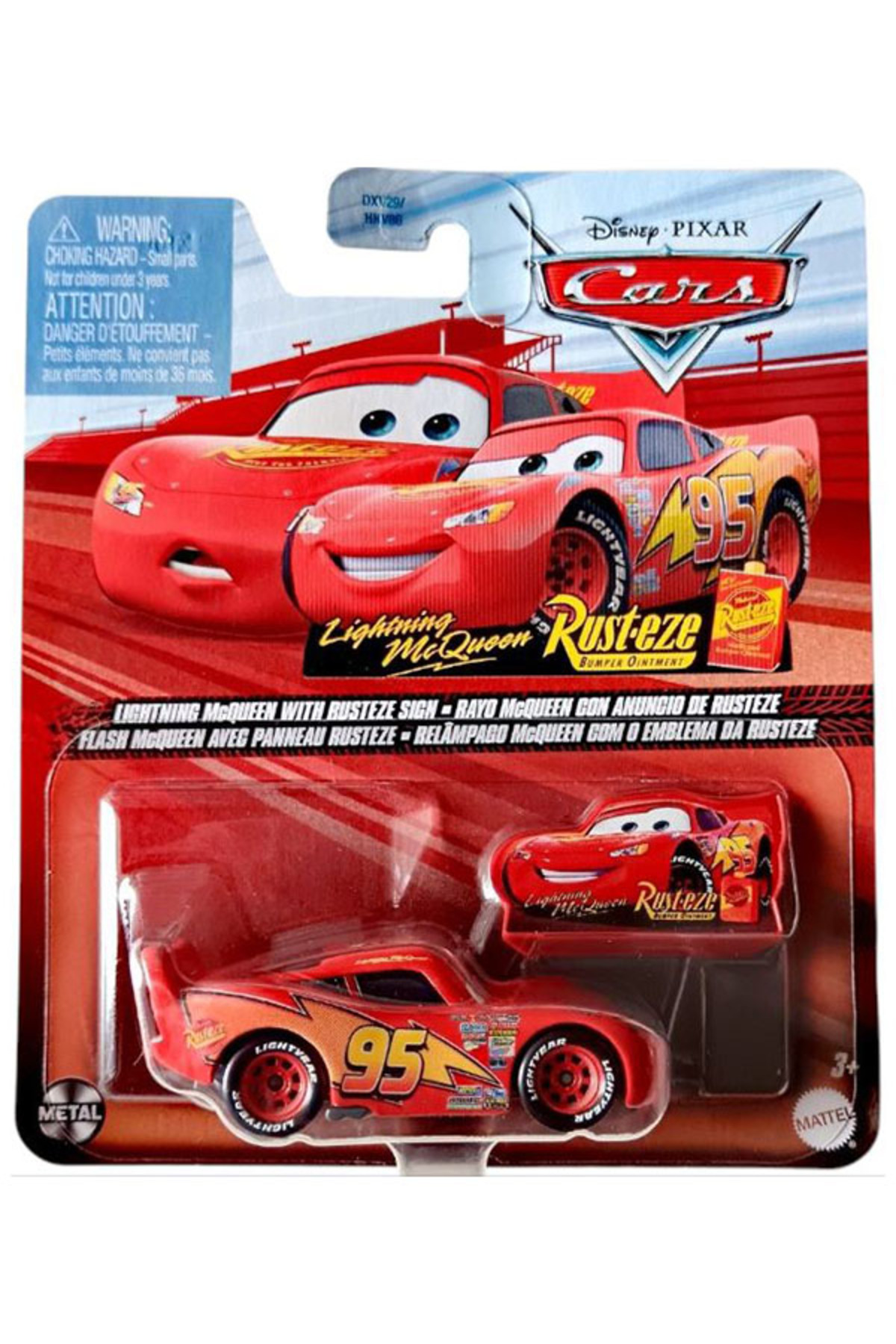 ماشین اسباب بازی DISNEY PIXAR LIGHTING MCQUEEN WITH RUSTEZE SIGN 1 55 Cars