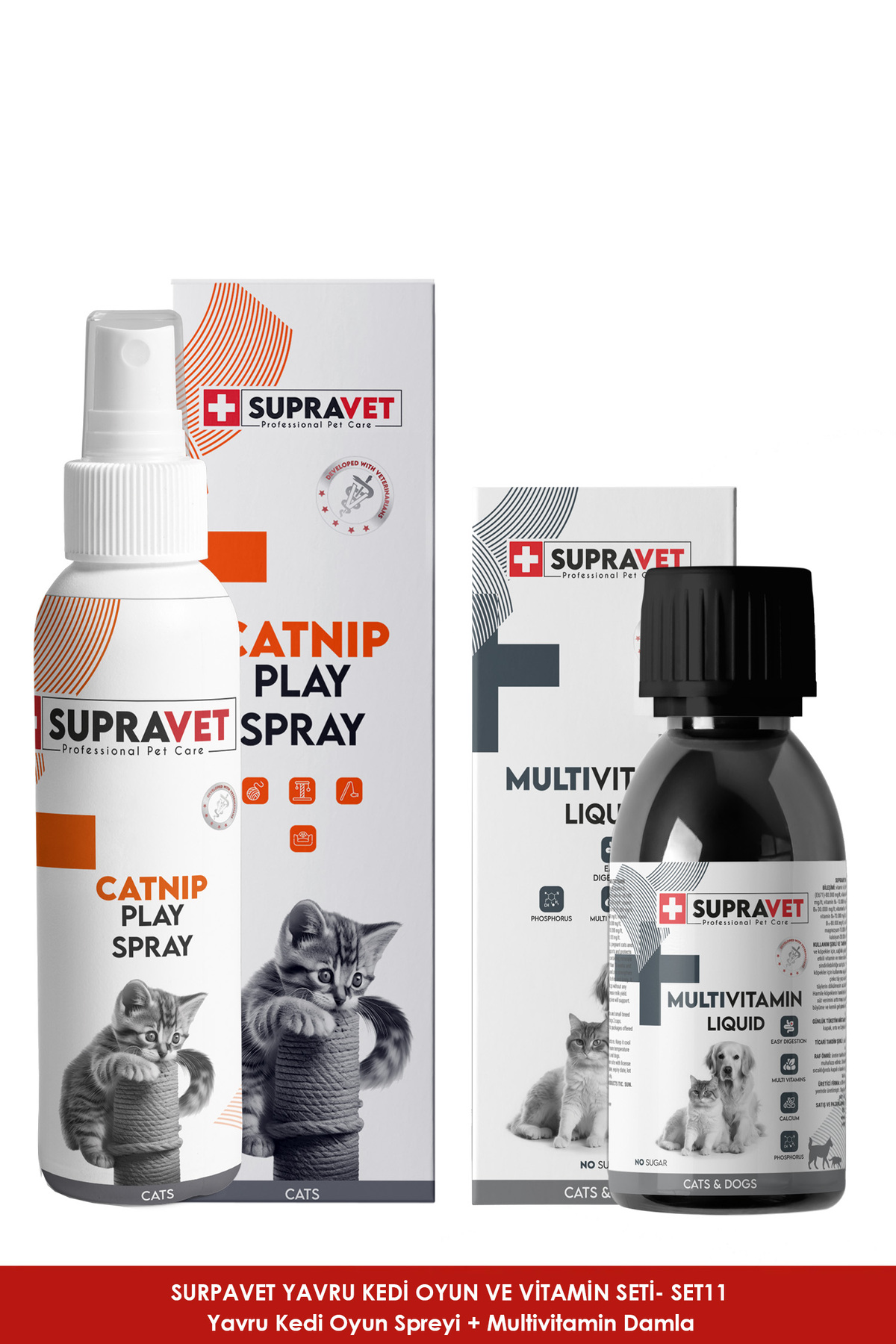 مجموعه اسپری بازی کت‌نیپ و قطره مولتی‌ویتامین بچه‌گربه سوپراوت Supravet مدل SET-011 100 ML