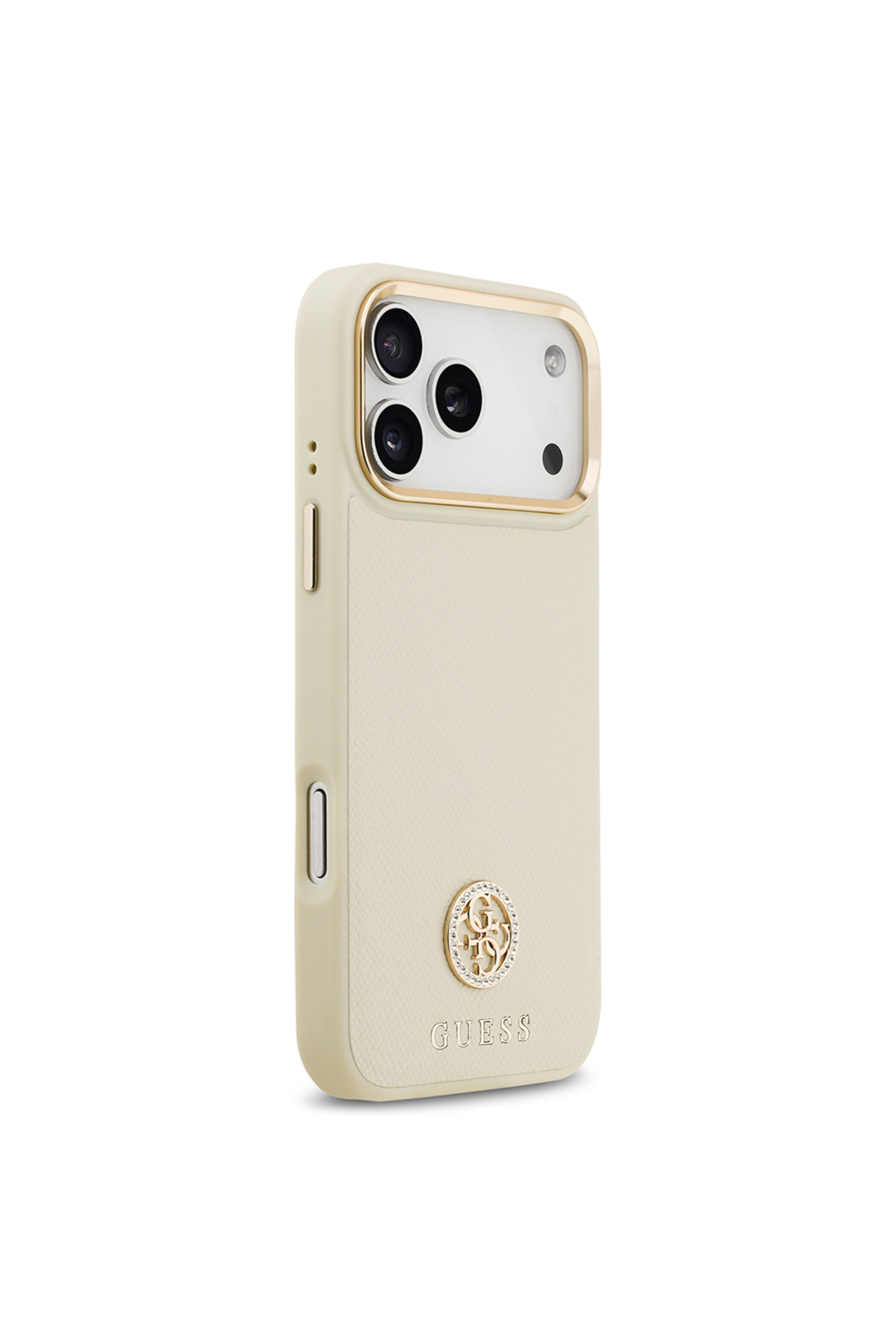 کاور و قاب جلد سازگار با IPHONE 17 PRO MAX دارای مجوز M SAFE GRAINED TEXT AND STONED 4G LOGO COVER BEIGE اورجینال Guess
