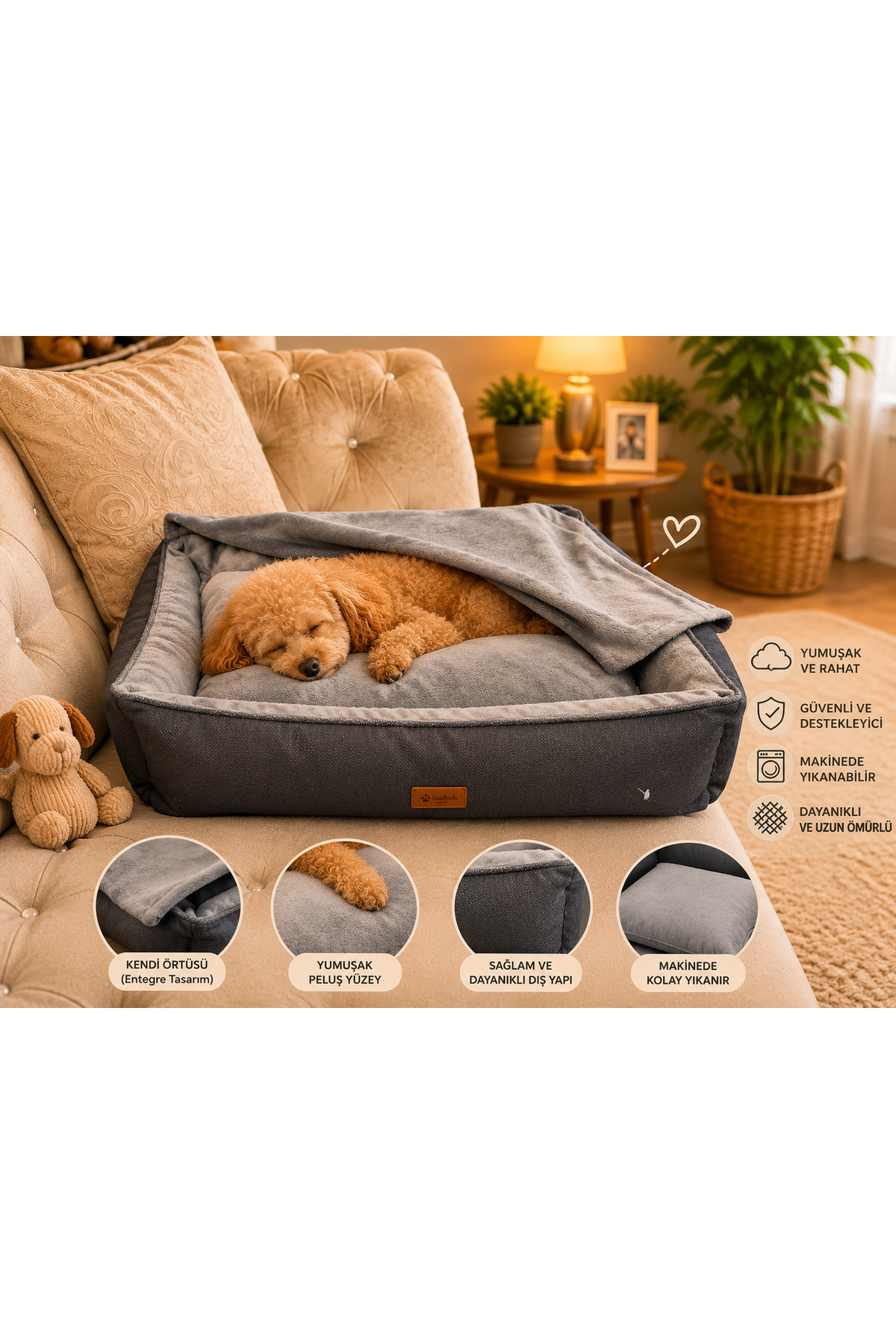 جای خواب پوشش‌دار گربه و سگ LEPUS Winter Bed با تشکچه پولیش، خاکستری آنتراسیت، سایز M