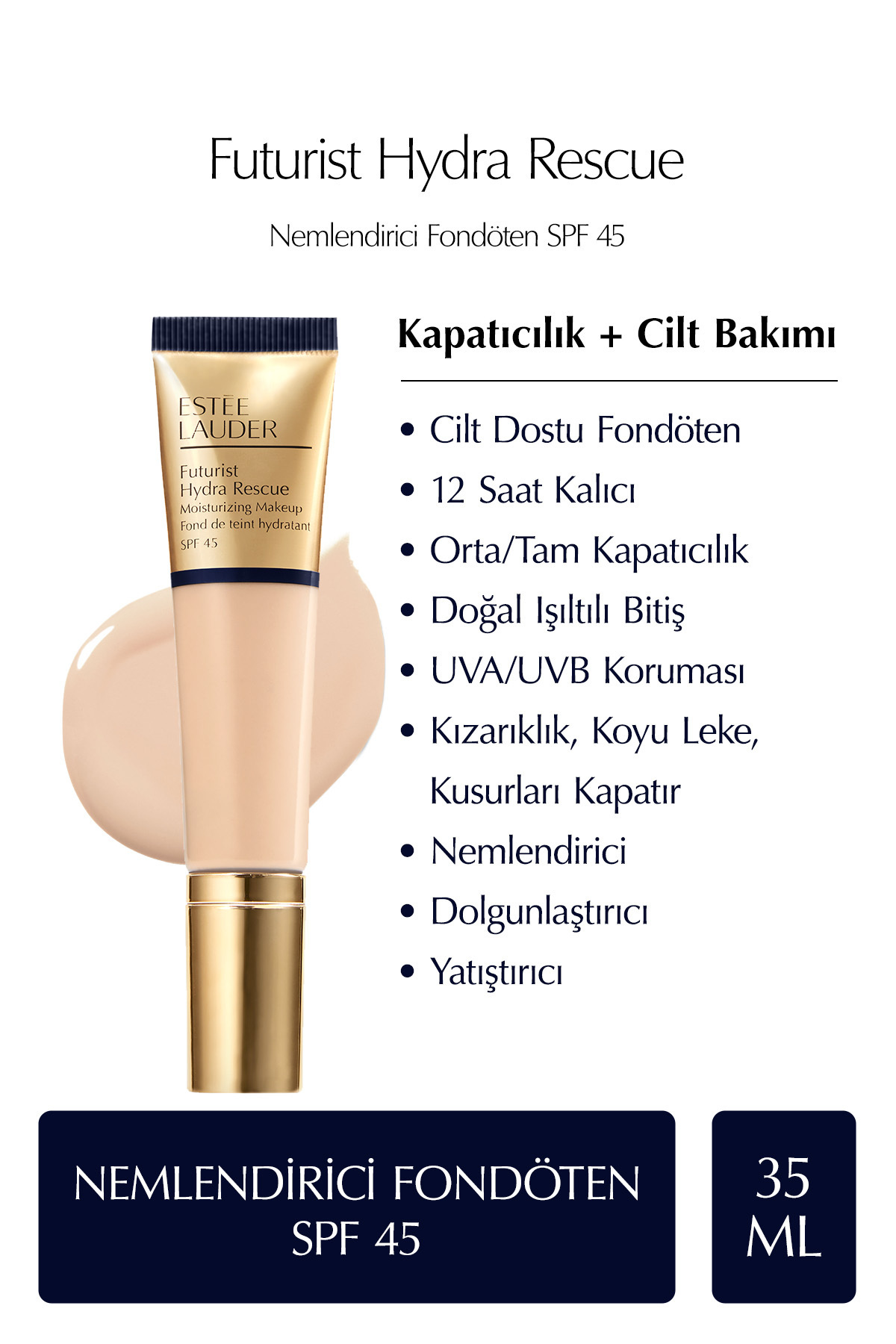Estee Lauder پایه مرطوب کننده Futurist Hydra Rescue SPF 45 رنگ: 2N1 بیژ بیج صحرا