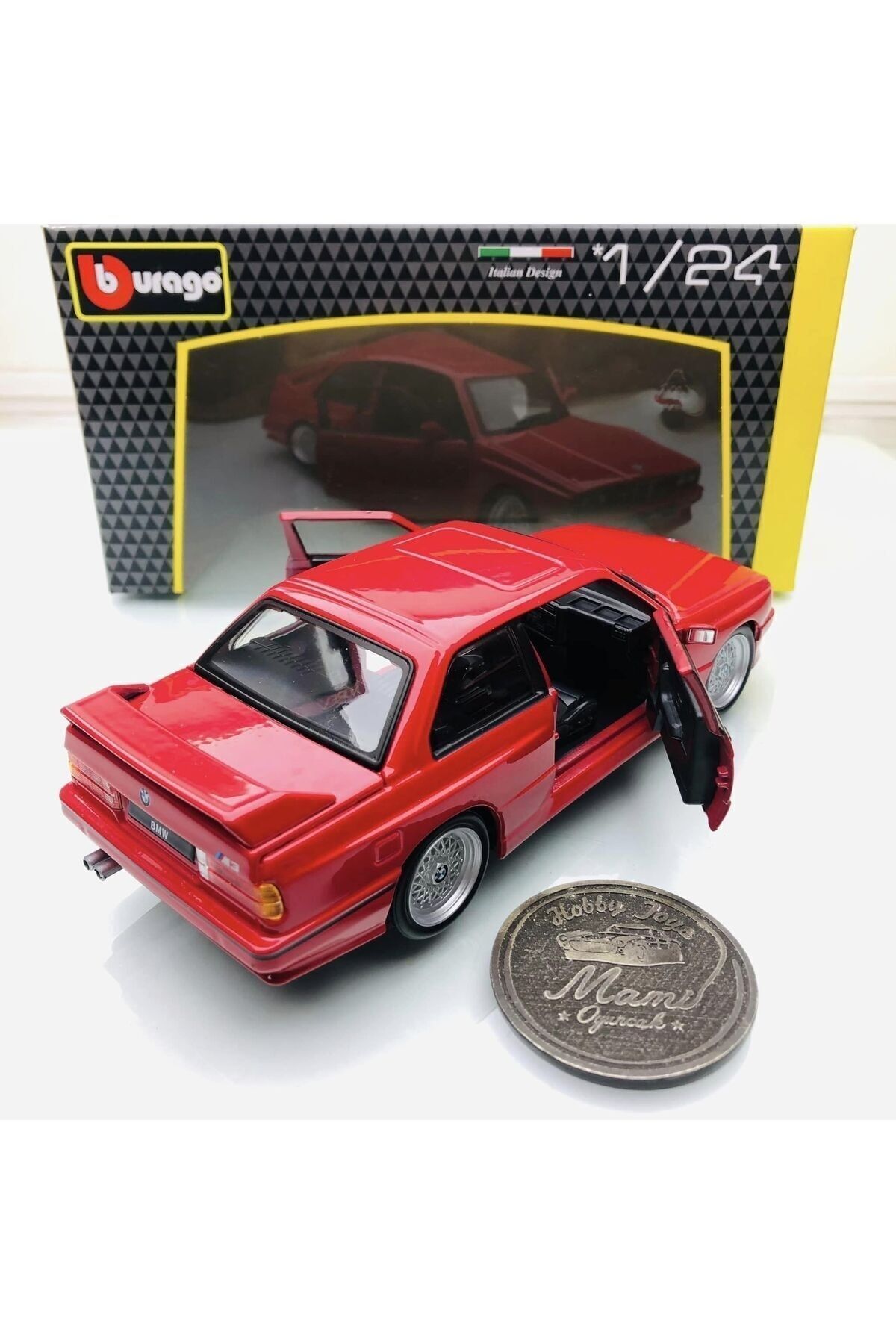 مدل خودرو جدید BMW M3 E30 قرمز 1:24 SCALE مارک BURAGO 1988 اورجینال Burago