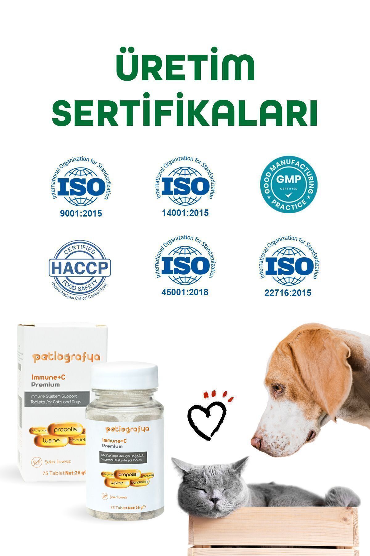 قرص Premium Immune C پاتیوگرافیا patiografya برای گربه و سگ