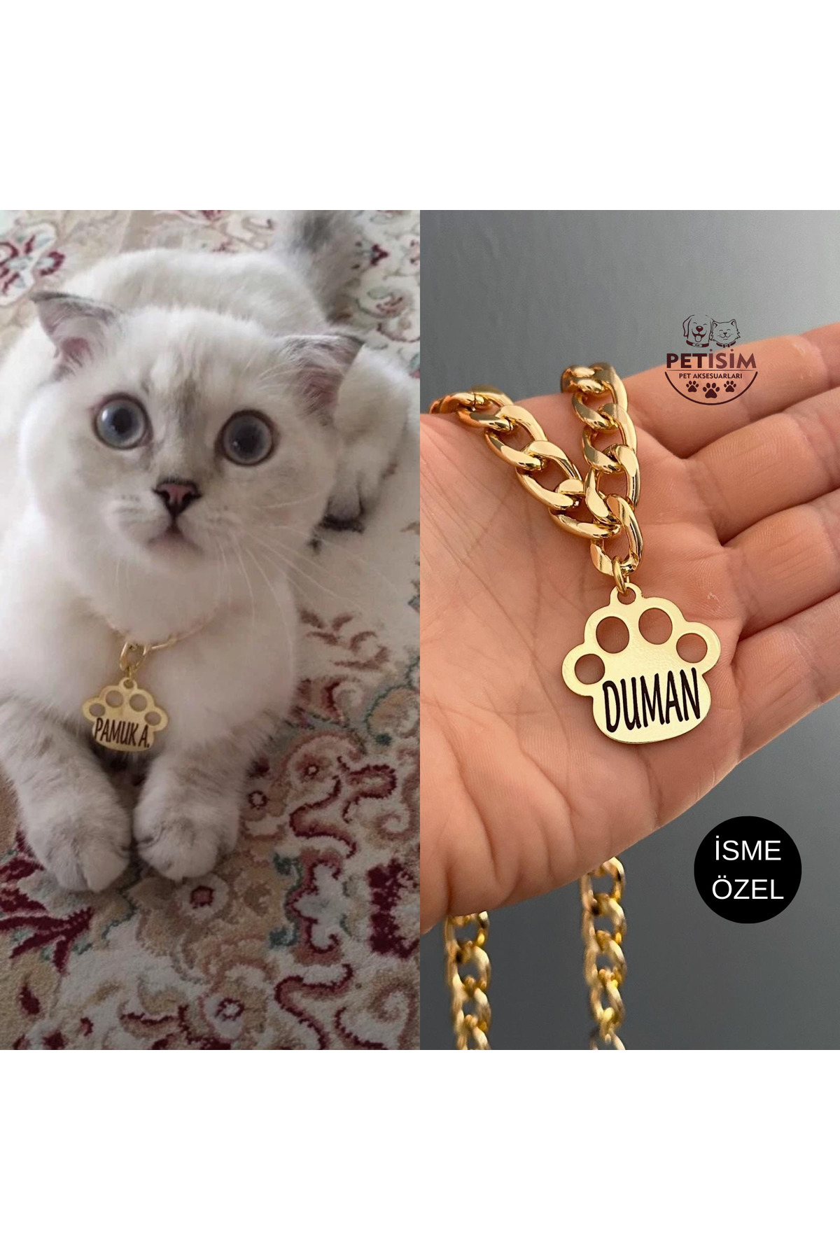 قلاده گربه اسم‌دار پتیسیم پتیسیم پت اکسسوارلاری PETİSİM PET AKSESUARLARI، طلایی