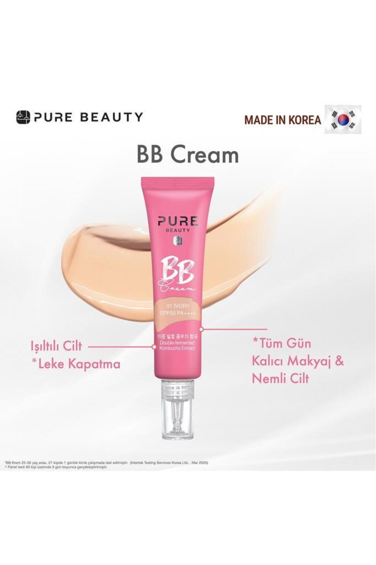 کرم بی‌بی پیور بیوتی PURE BEAUTY مدل 1001، SPF50 PA++++، رنگ عاجی (بژ)، ۳۰ میلی‌لیتر