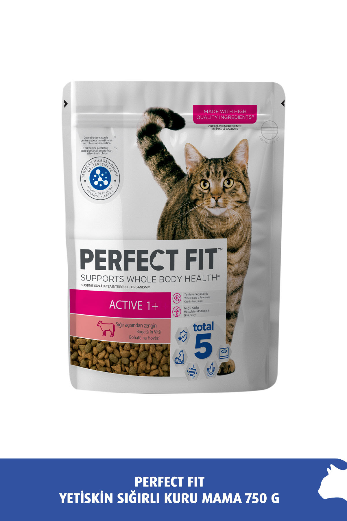 غذای خشک گربه بالغ با طعم گوشت گاو Active، ۷۵۰ گرم
