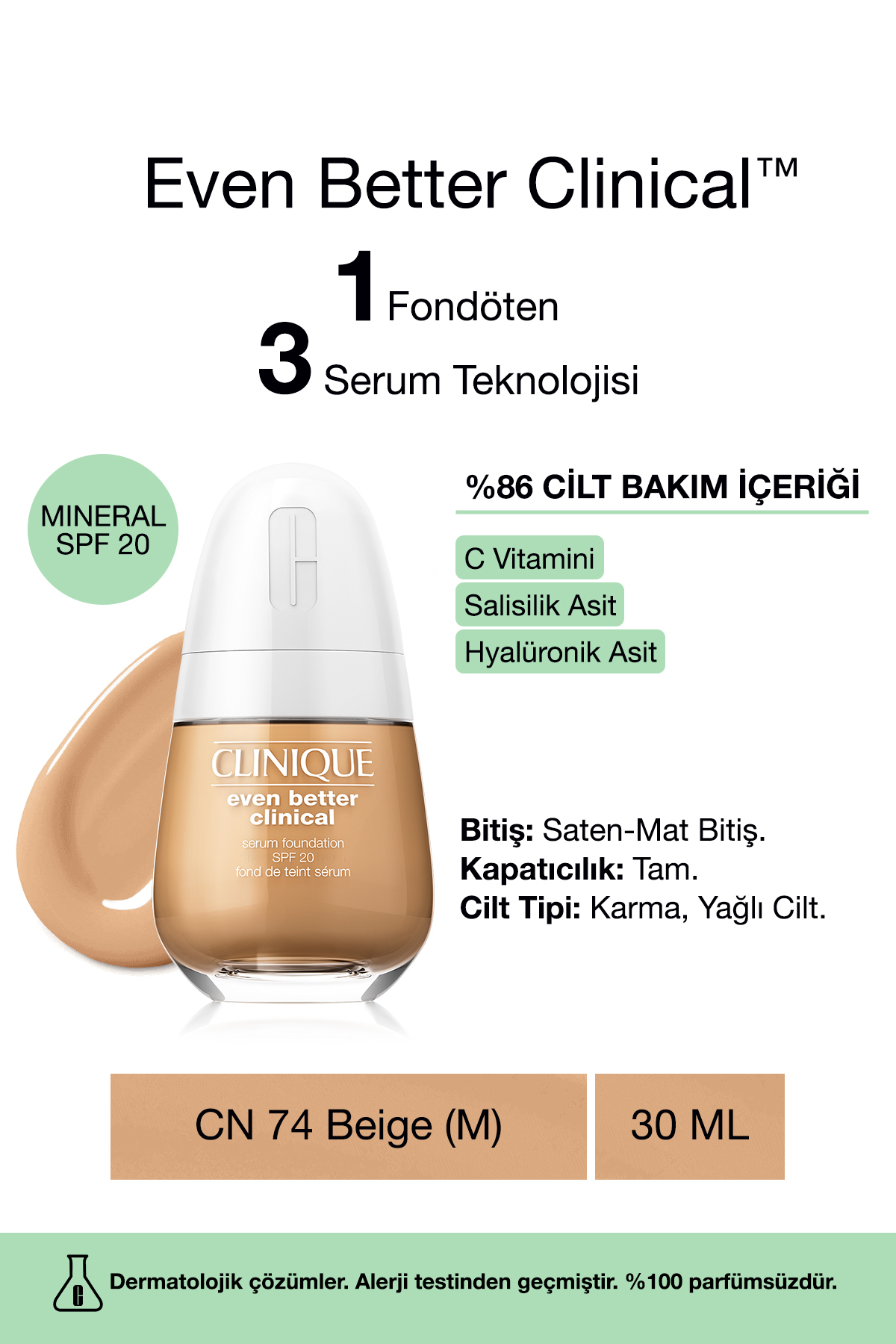 کرم پودر سرمی ایون بتر کلینیکال رنگ بژ  شماره SPF 20 Cn 74   کلینیک Clinique