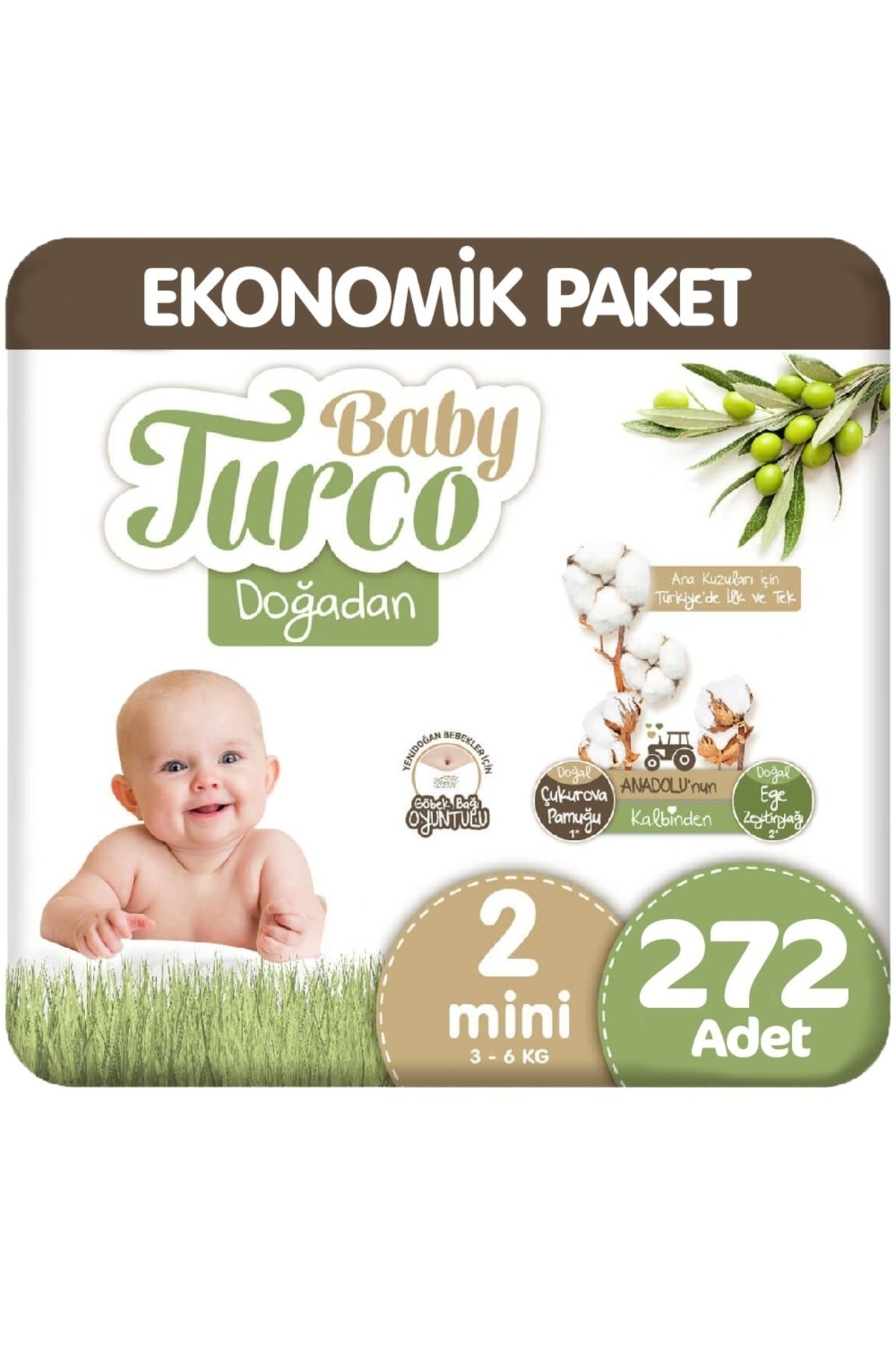 پوشک بچه سایز 2 اقتصادی 68X4 272 عدد اورجینال Baby Turco